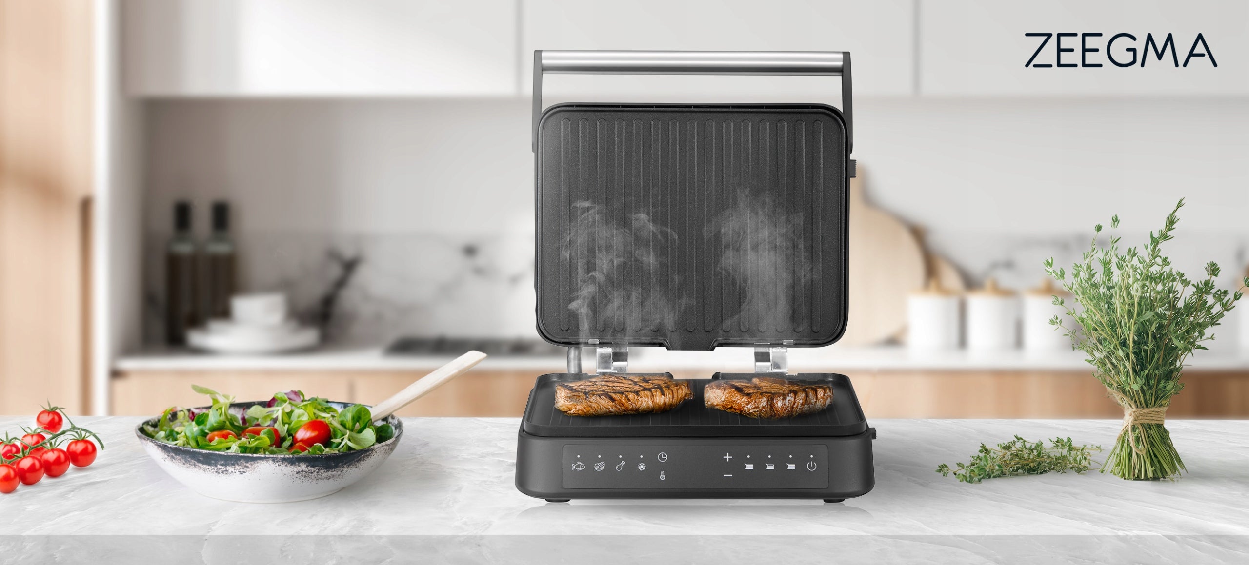 GRILL ELECTRIC FOLDING TOASTER 2000W Timer Panini 2 THERMOSTATS Brand Zeegma