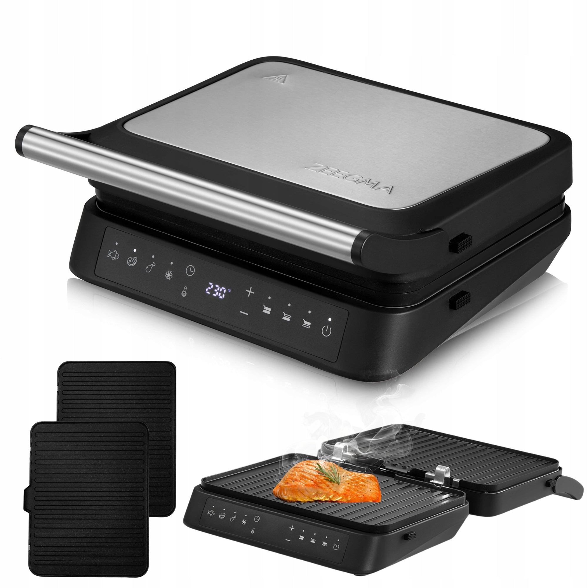 GRILL ELECTRIC FOLDING TOASTER 2000W Timer Panini 2 THERMOSTATS