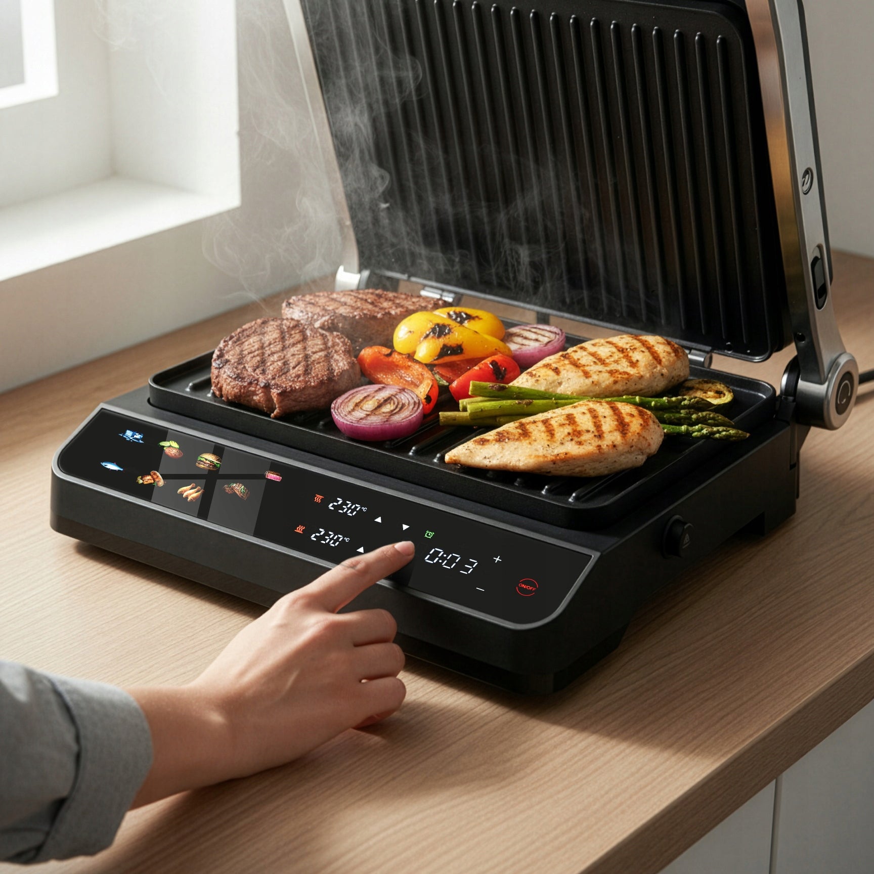 GRILL ELECTRIC TOASTER FOLDING TOASTER FOR SANDWICHES PANINI TIMER 2000W Model GRILL ELEKTRYCZNY OPIEKACZ LEHMANN STELIO 2000W