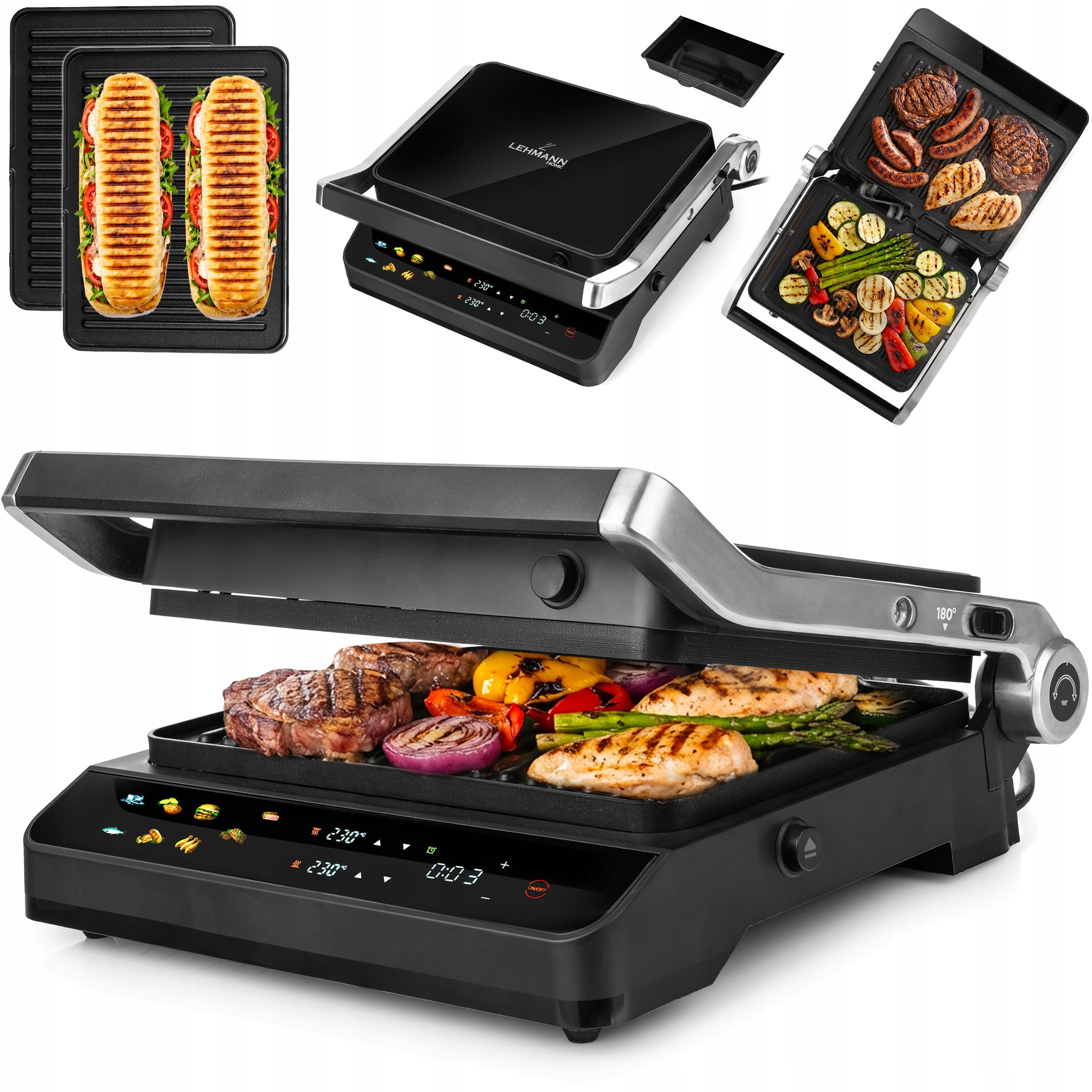 GRILL ELECTRIC TOASTER FOLDING TOASTER FOR SANDWICHES PANINI TIMER 2000W