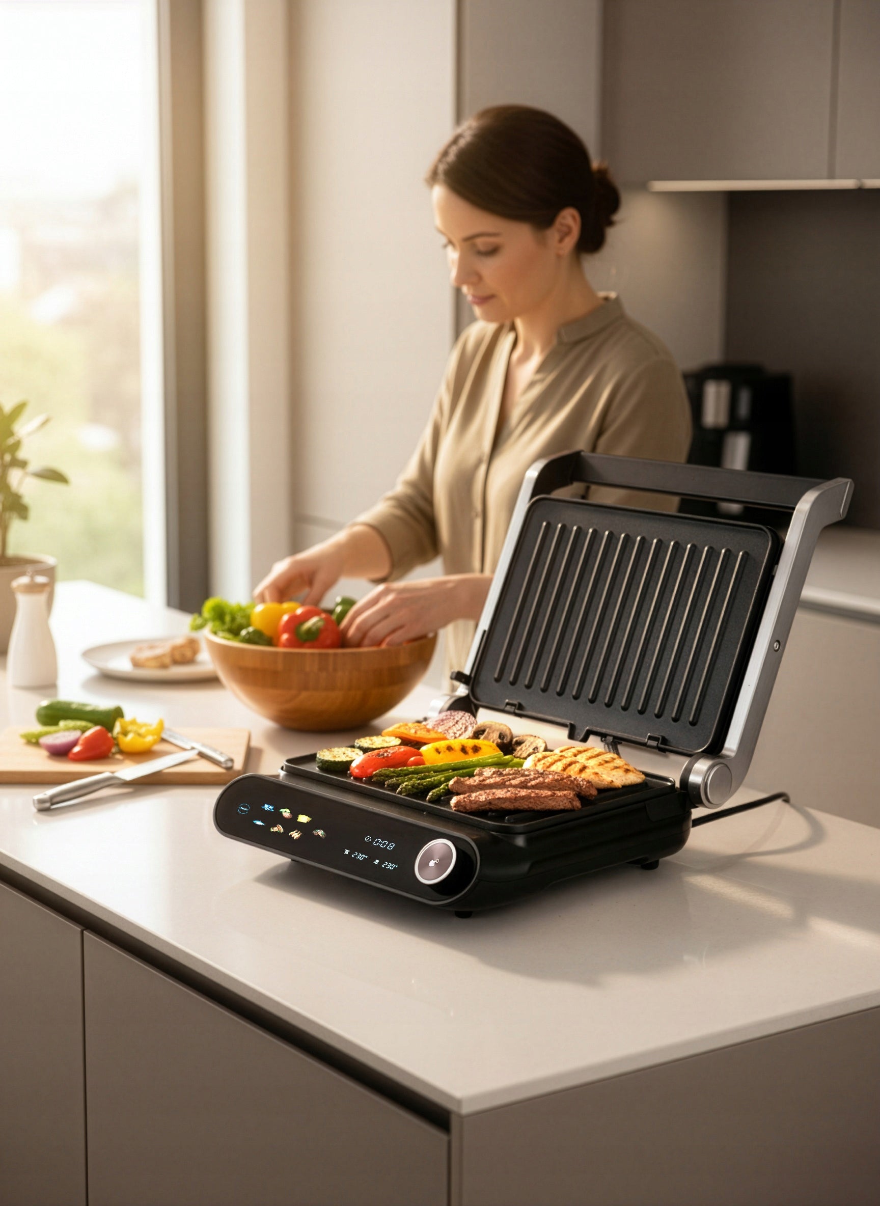 GRILL ELECTRIC TOASTER OVEN FOR PANINI SANDWICHES FOLDING TIMER 2200W Brand Lehmann