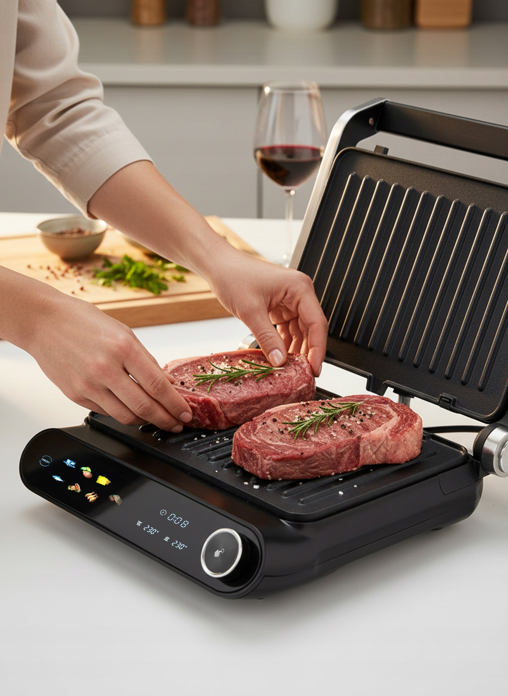 GRILL ELECTRIC TOASTER OVEN FOR PANINI SANDWICHES FOLDING TIMER 2200W Dominant color black