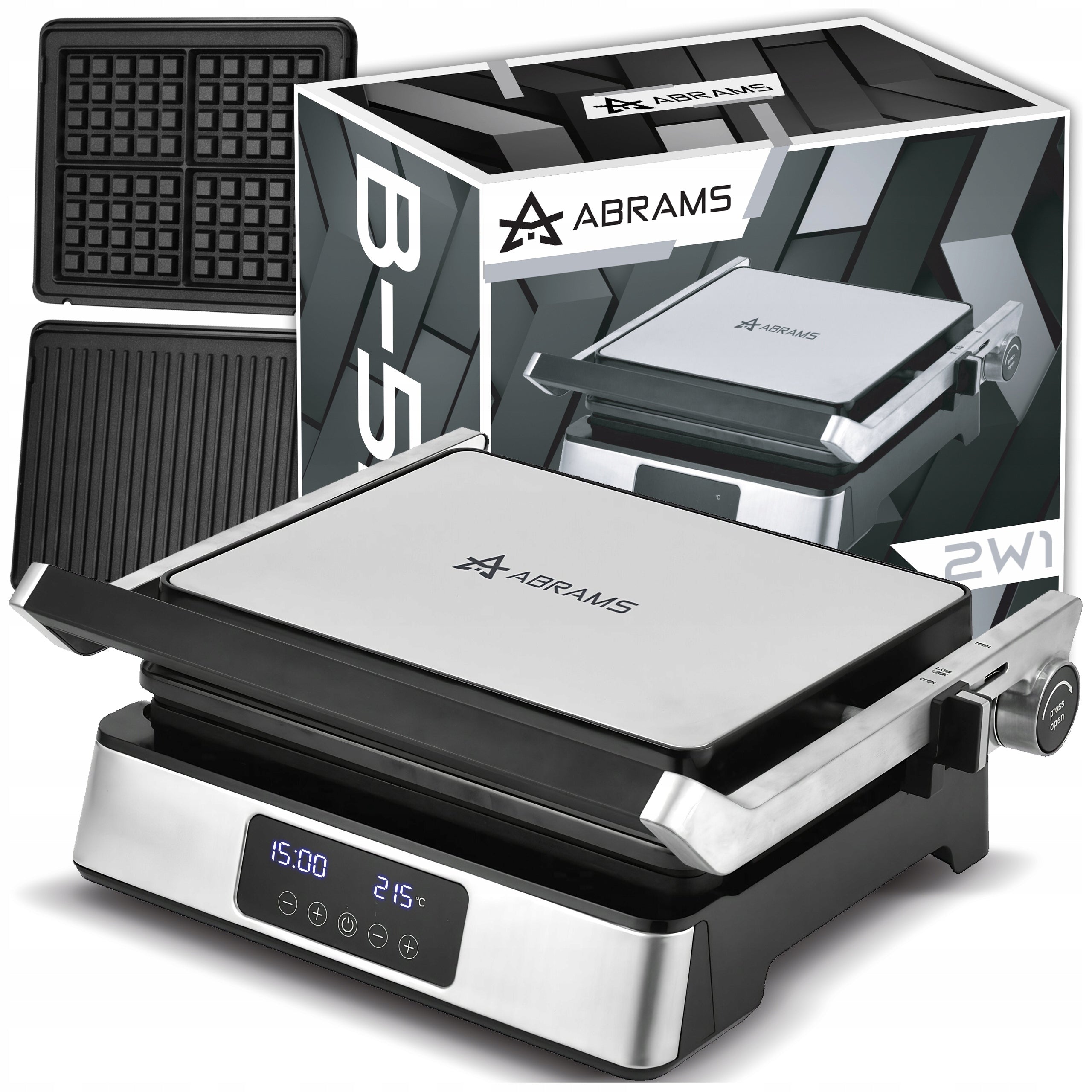 GRILL ELECTRIC WAFFLE MAKER TOASTER PANINI + WAFFLES LARGE POWER 2200W