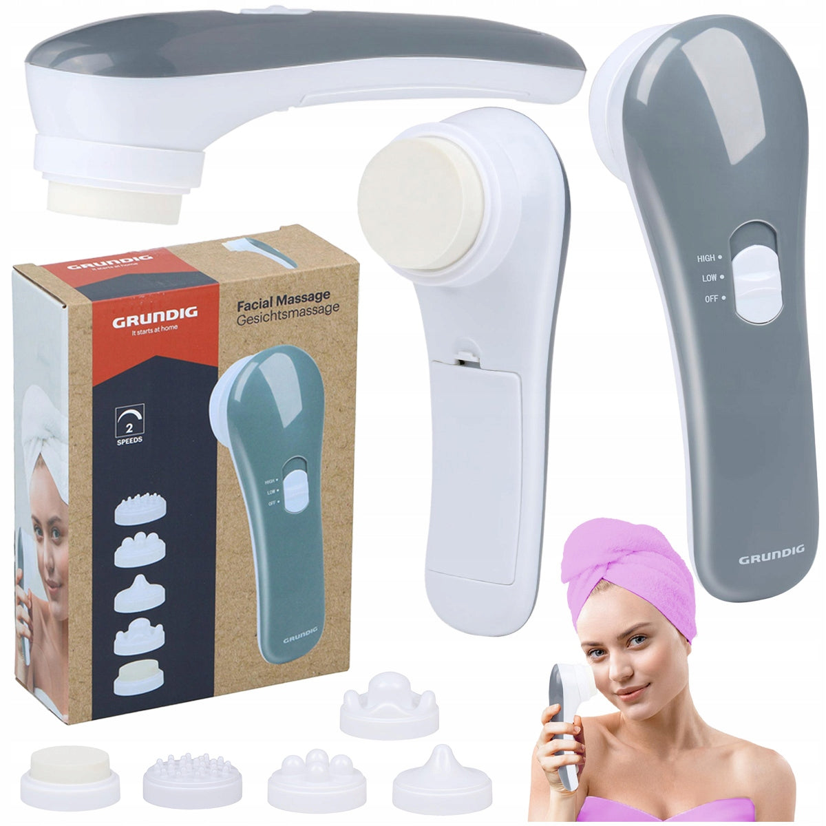 GRUNDIG Face Massager 2 Speeds 5 Tip Heads SKIN CARE