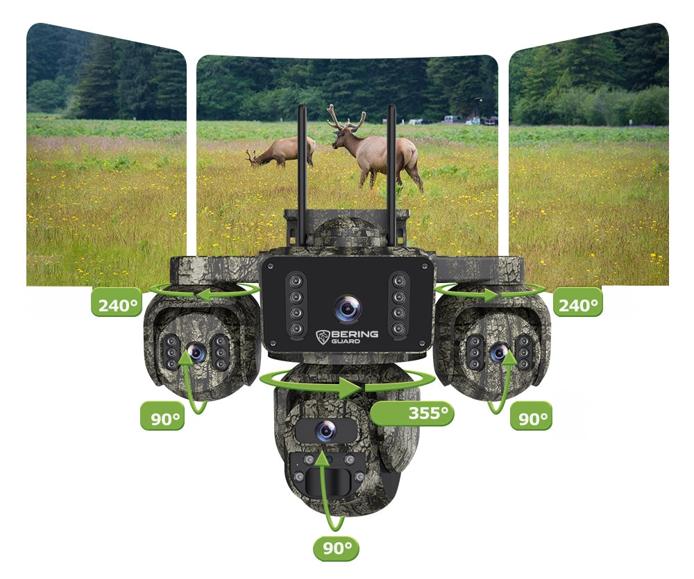 GSM SOLAR outdoor camera 4 INDEPENDENT ROTARY CAMERAS 8 MPX Zoom BERING Manufacturer code H4AOV-CAMO