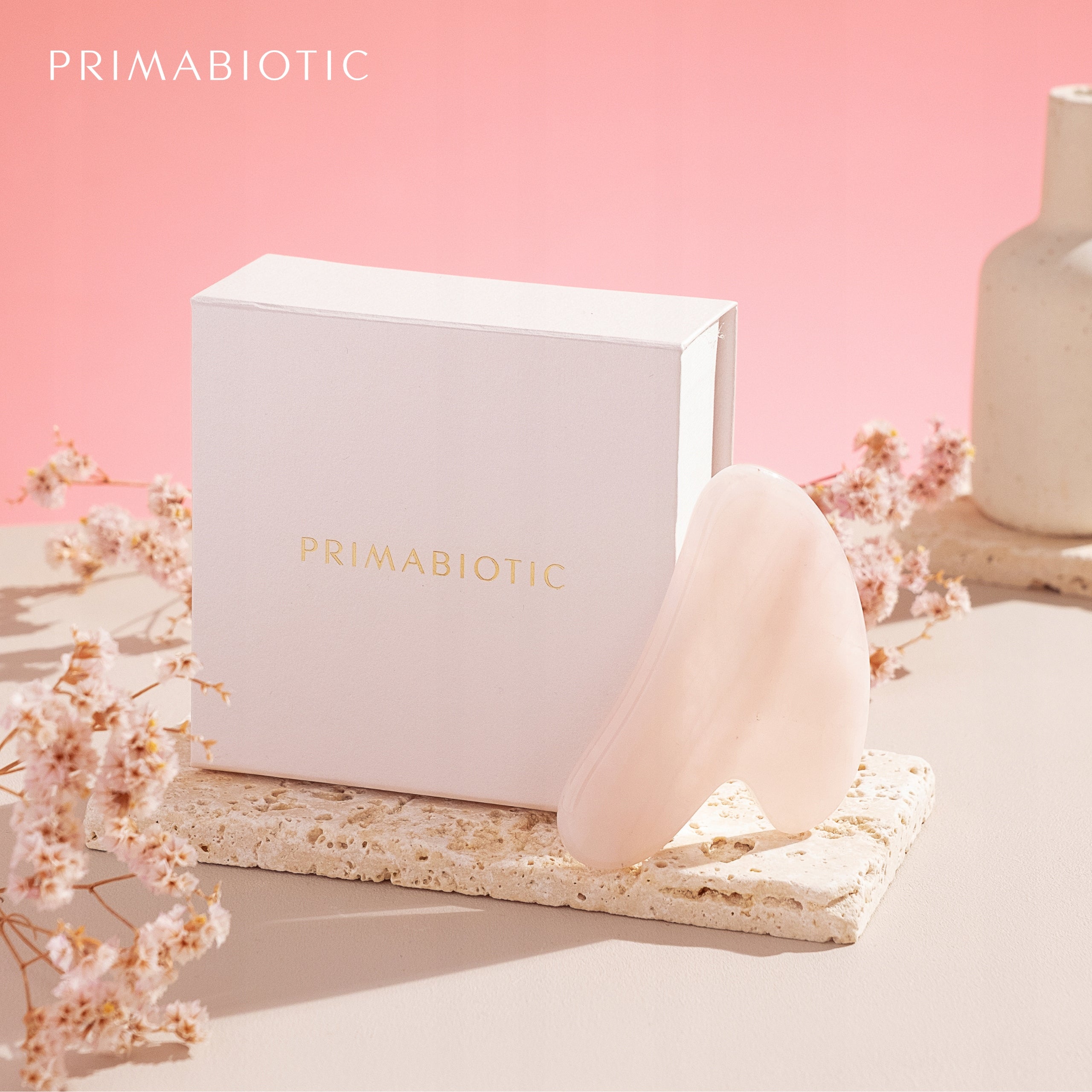 GUA SHA Stone Plate PRIMABIOTIC Quartz Pink Regeneration Skin Massager Packaging status original