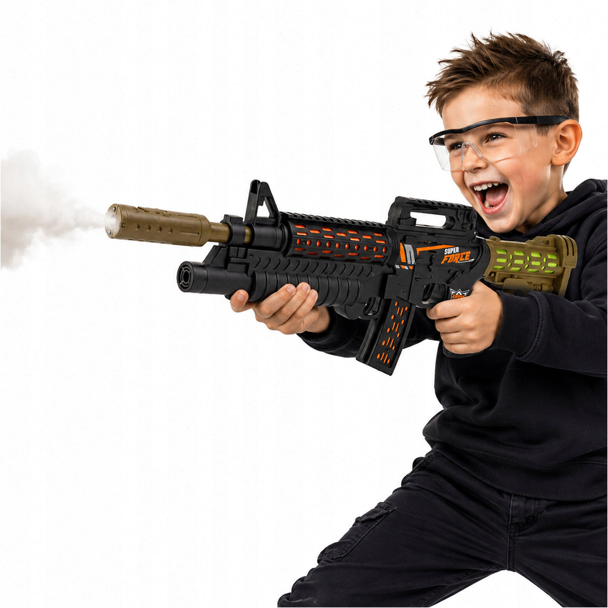 GUN BATTERY OPERATED RIFLE LIGHT SOUND SOLDIER WATER VAPOR FOR CHILDREN Packaging status original
