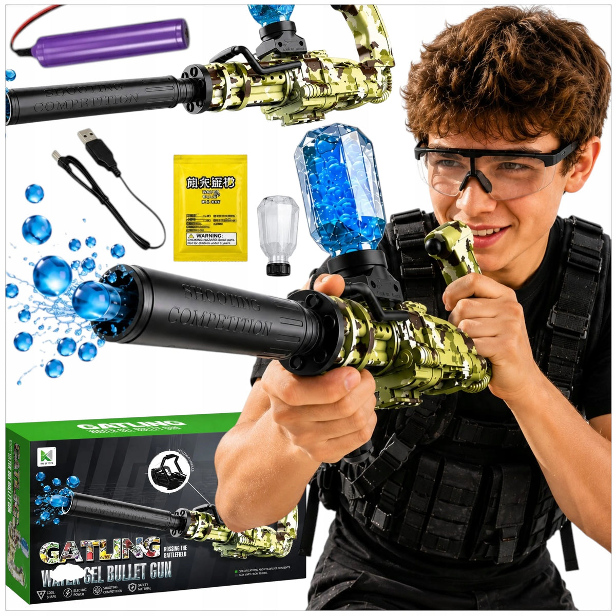 GUN FOR GEL BALLS ELECTRIC GUN AUTOMATIC + 500 BALLS Packaging status original