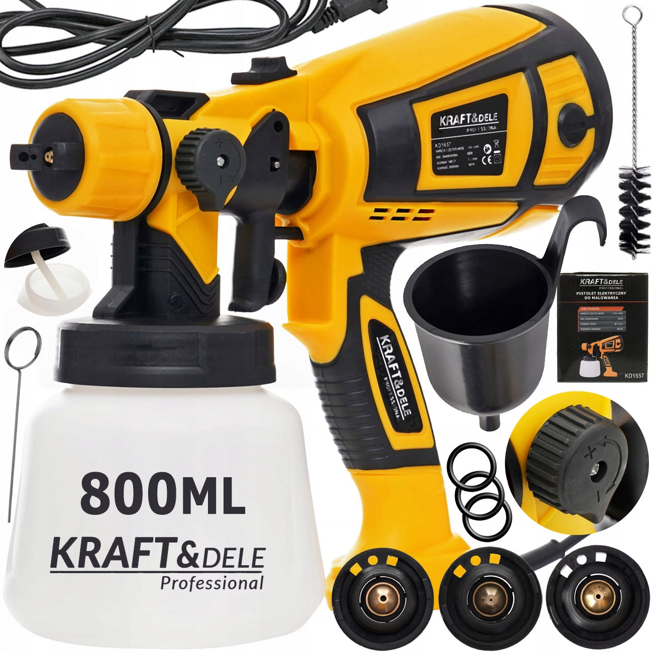 GUN PAINT SPRAYER FOR PAINTING WALLS HVLP 650W 3 NOZZLES 800ML SET