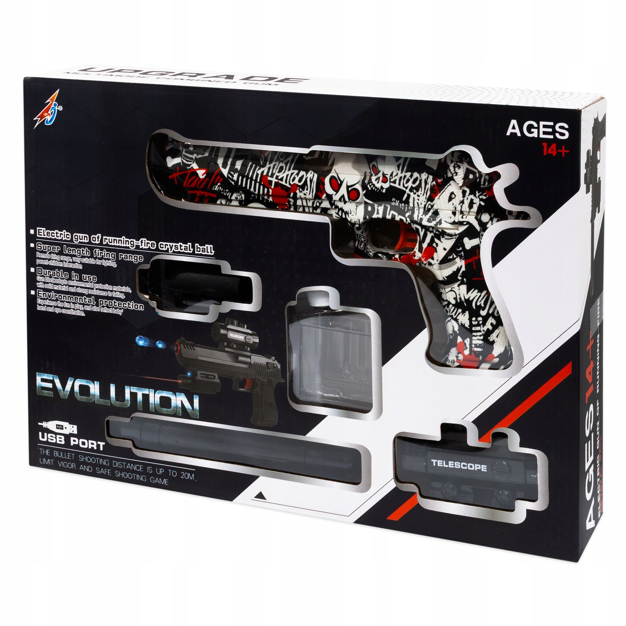 GUN RIFLE AUTOMATIC GEL BALLS LASER SILENCER + GLASSES BATTERY Manufacturer code 3671