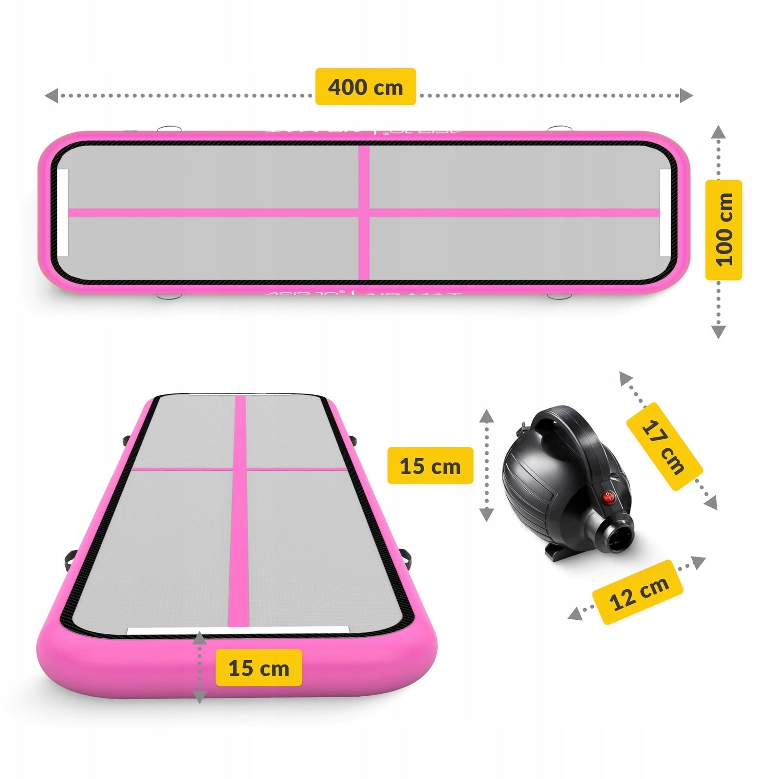 GYMNASTIC MAT ACROBATIC PATH AIR MAT INFLATABLE MATTRESS PUMP 4M Manufacturer code AirTrack 4FIZJO z pompką