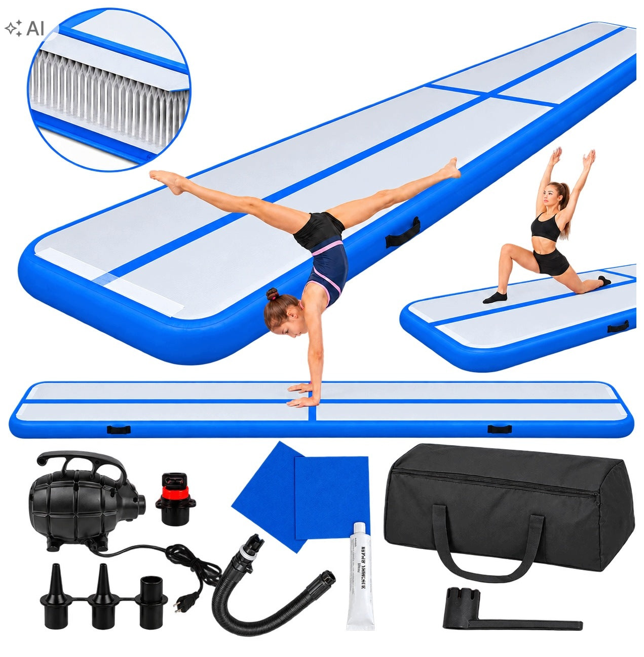 GYMNASTIC MAT Acrobatic Path AIR MAT Inflatable Mattress Pump 4M
