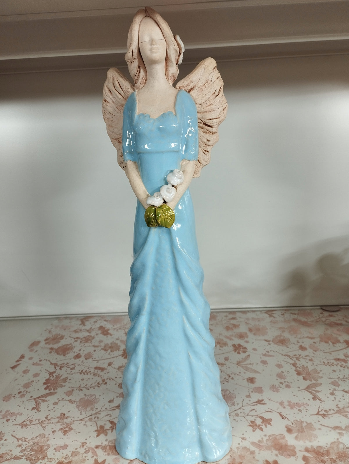 GYPSUM ANGEL FIGURINE BLUE GLAZED