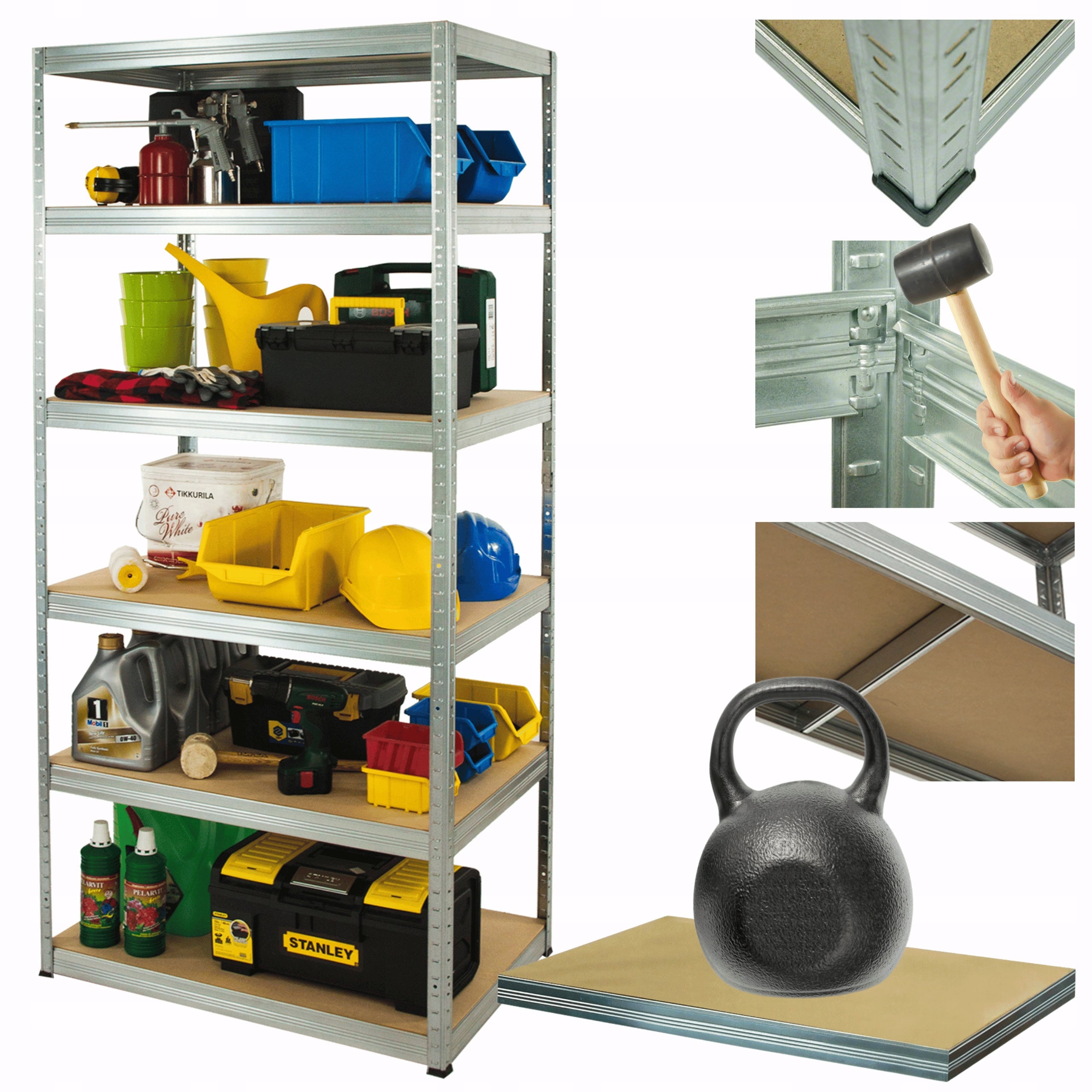 Galvanized metal storage rack HELIOS 213x90x60cm 6Px175kg SOLID