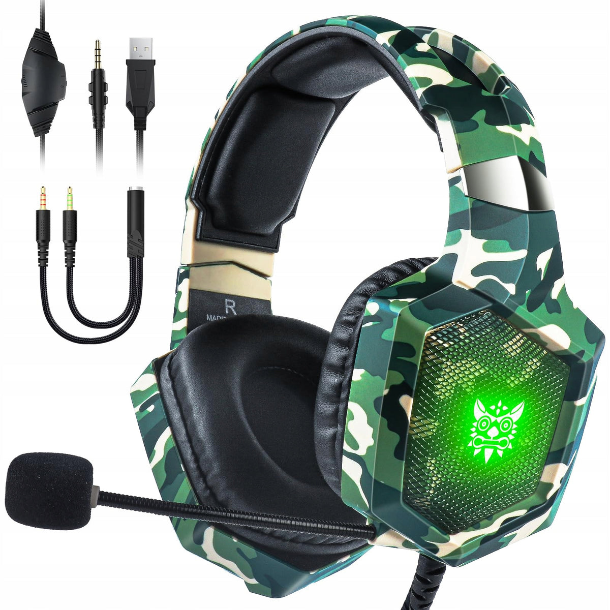 Gaming Headphones with Microphone,RGB Noise Cancelling,7.1 Surround,Green