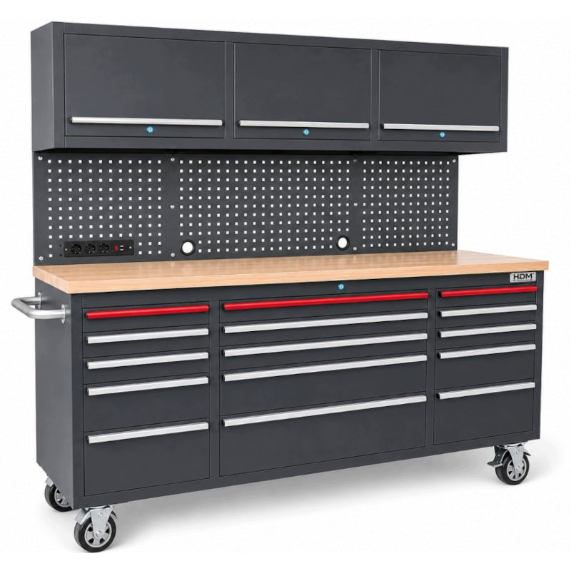 Garage Furniture Workshop Trolley Table Circles LED Top Cabinets Drawers HDM