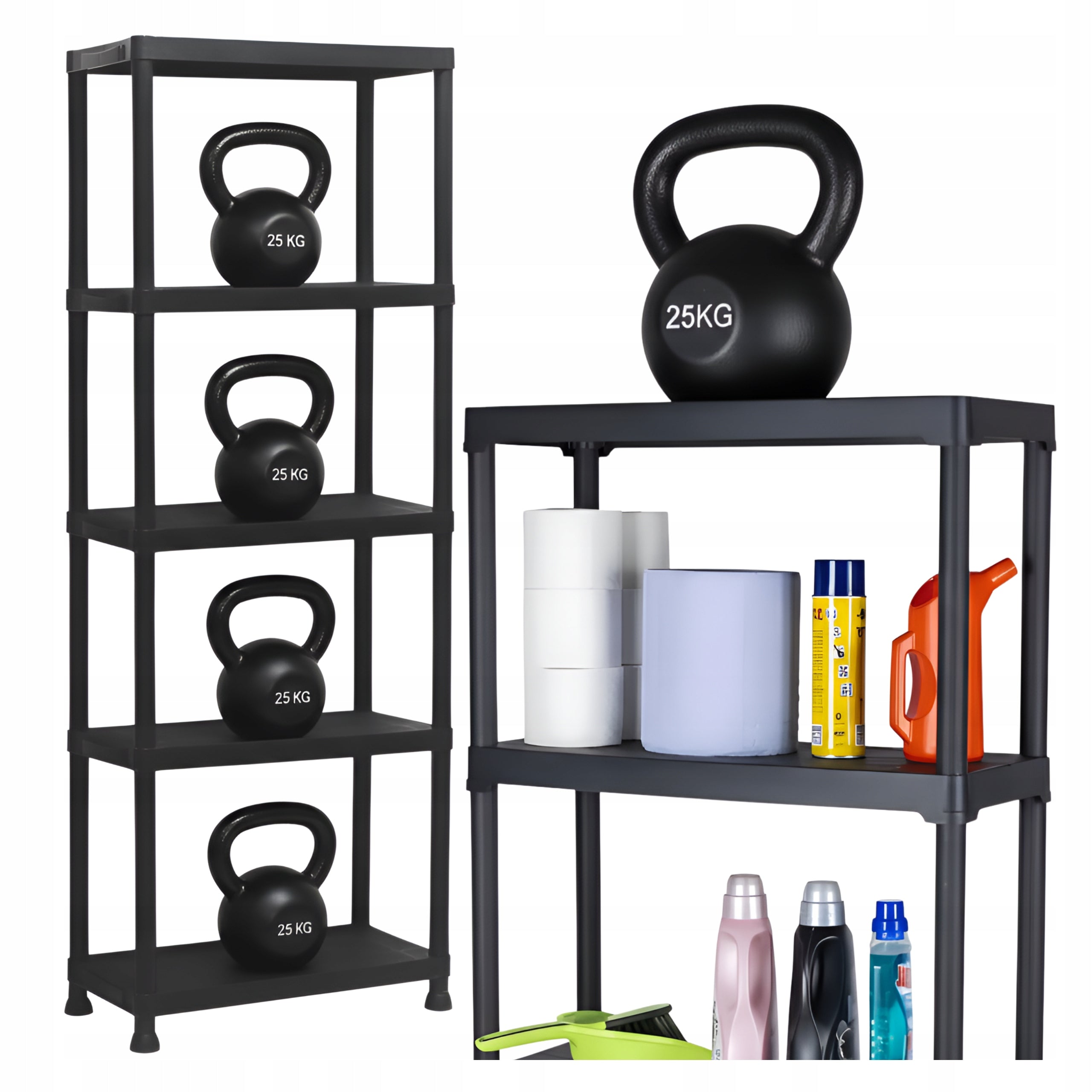 Garage storage rack workshop bathroom plastic black 171x61cm