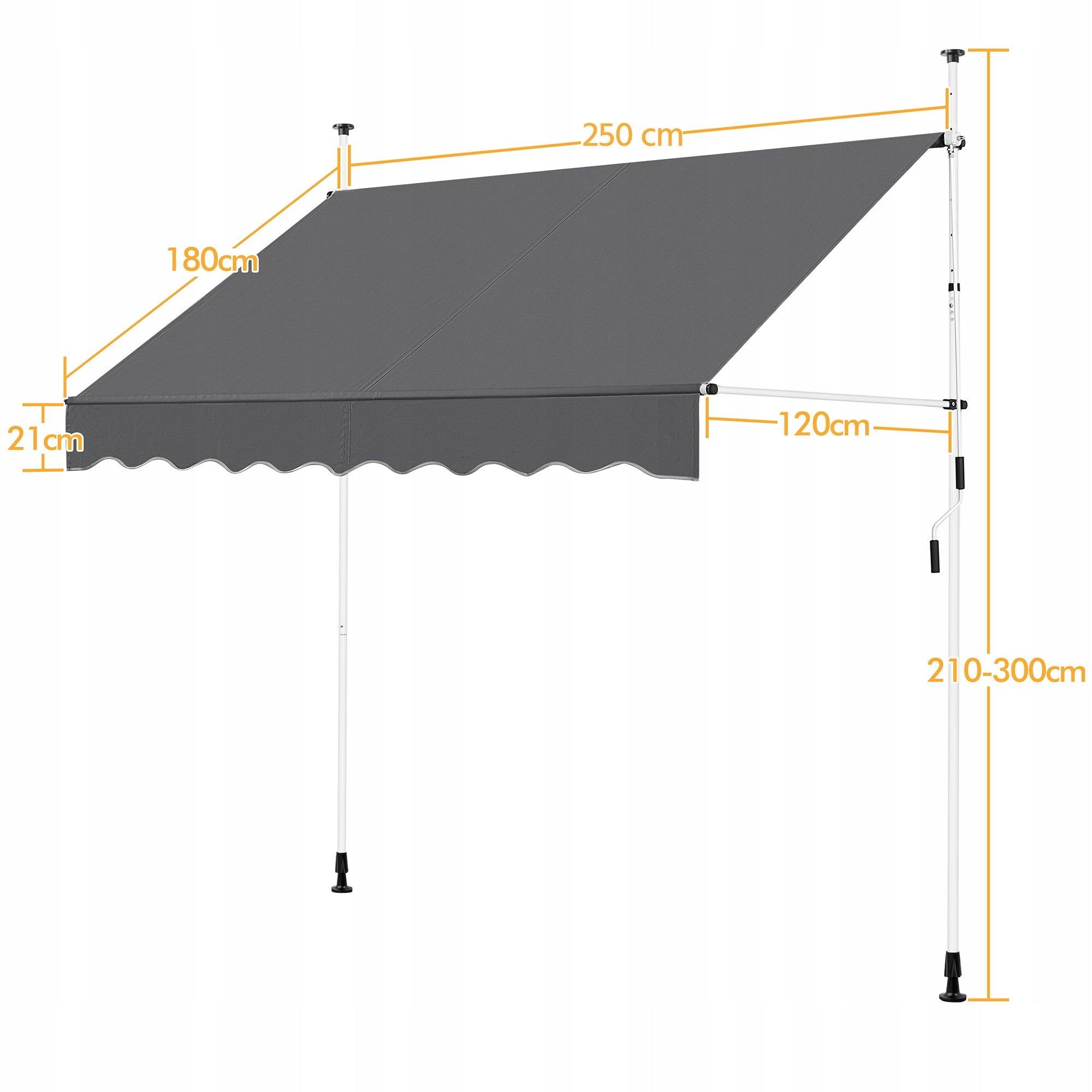 Garden Awning 2,5 m, Manual, Unfolding, Without Drilling, Dark Grey Brand no brand