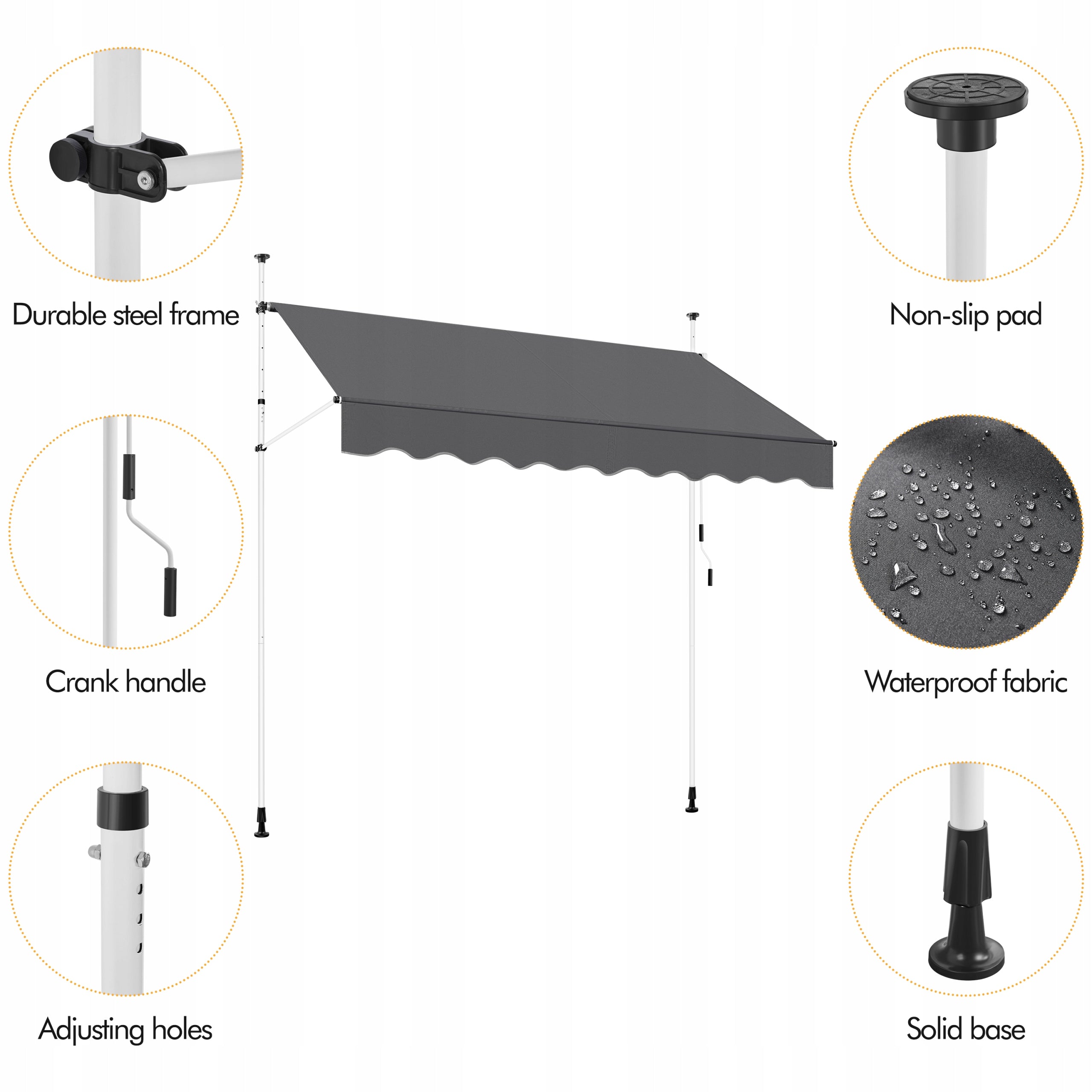 Garden Awning 2,5 m, Manual, Unfolding, Without Drilling, Dark Grey Kind marquise