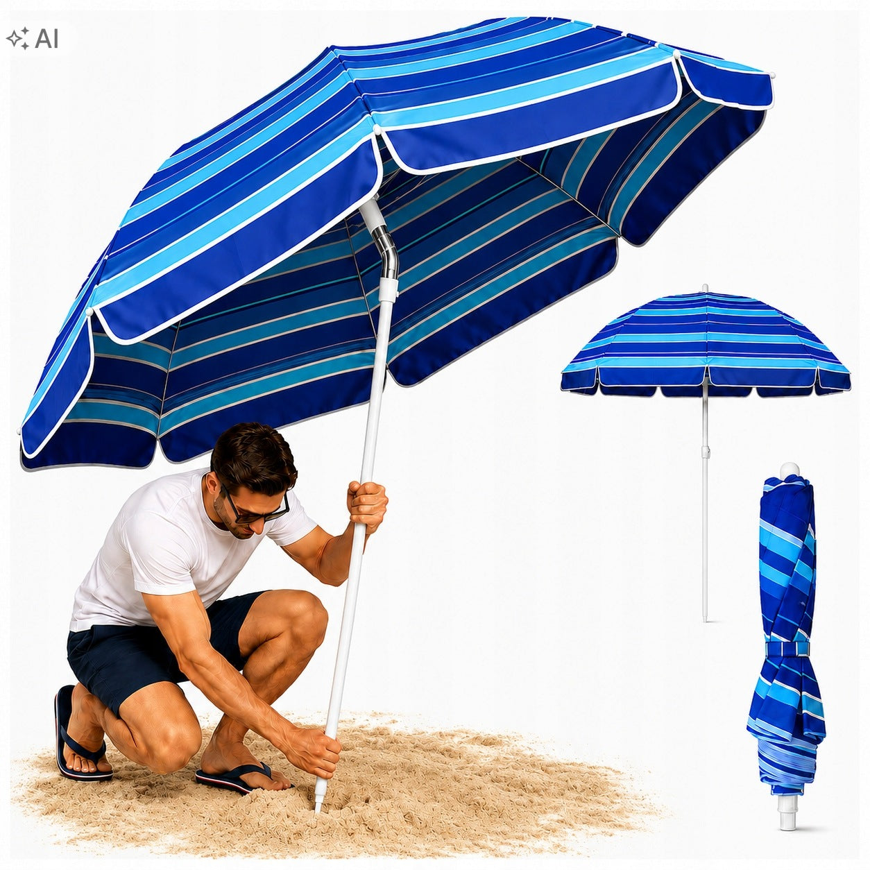 Garden Beach Umbrella Folding Premium Broken For Balcony Driven XL 180cm