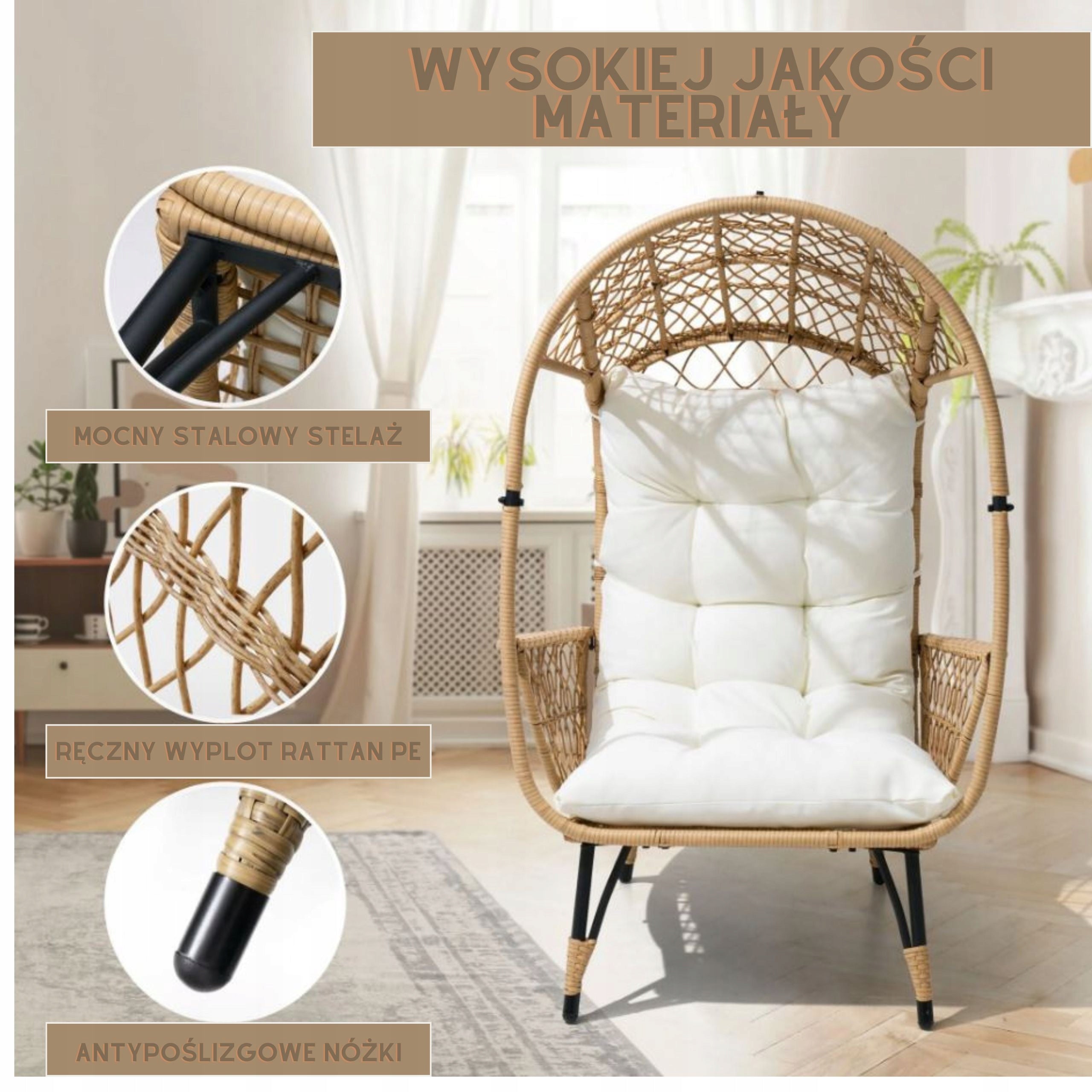 Garden Chair Balcony Terrace Standing Technorattan Cocoon Chair BOHO Manufacturer code Fotel ogrodowy Klementynka