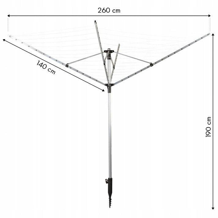 Garden Dryer Aluminum Rotating 60m Cover Strings Anchor Drill Total height 190 cm