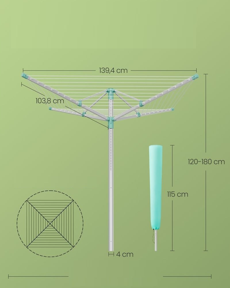 Garden Dryer for Backyard Laundry Adjustable Vertical Spacious Unfolded width 140 cm