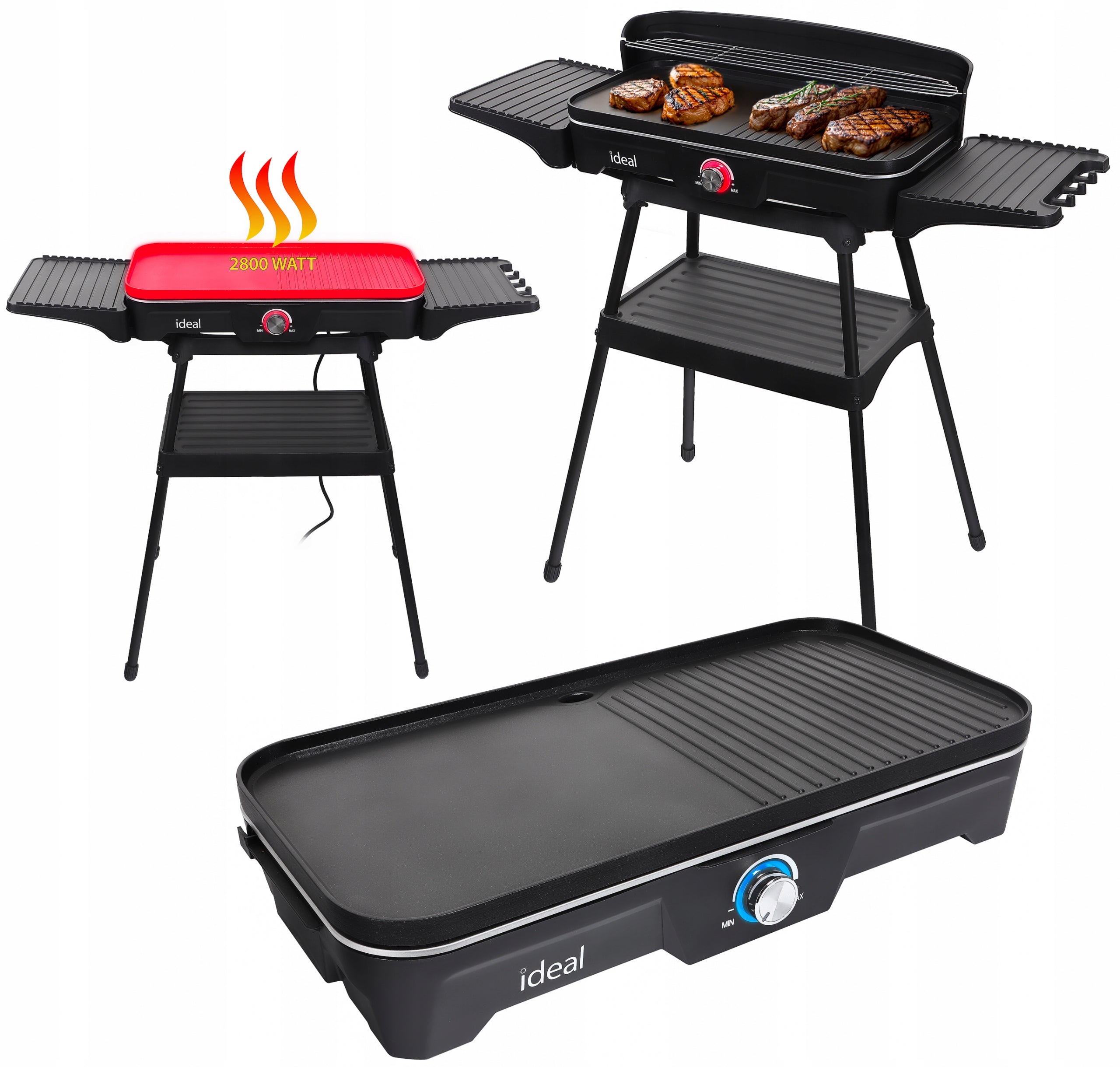 Garden Electric Grill Large 5in1 Standing Table Folding Smokeless IDEAL Power 2200 W
