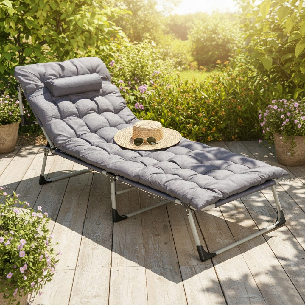 Garden Fishing Lounger Folding With Mattress And Pillow Grey Multigarden Manufacturer code GMFC-20180-BG