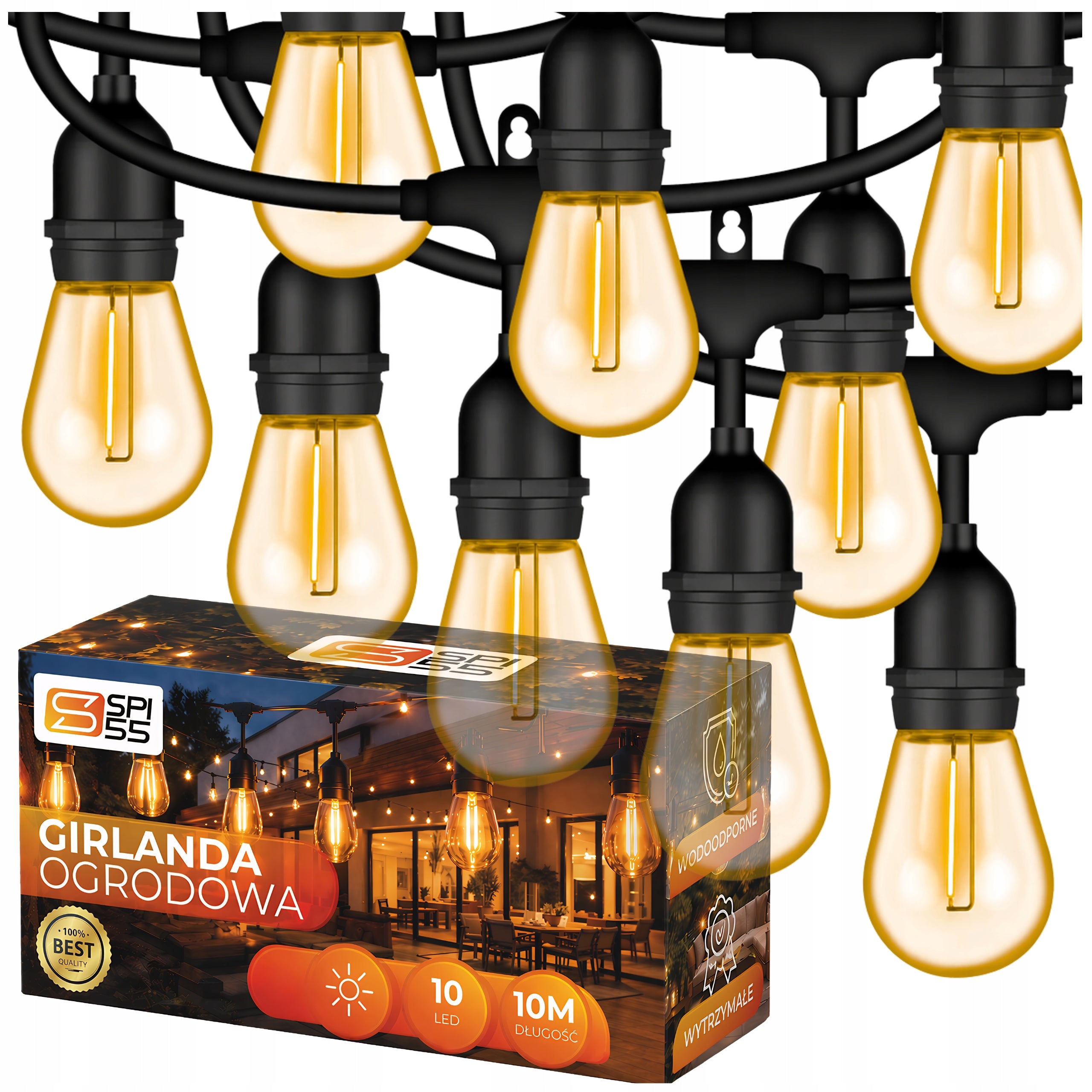 Garden GARLAND Light 10M 10X LED Bulb E27 Waterproof Lights THICK