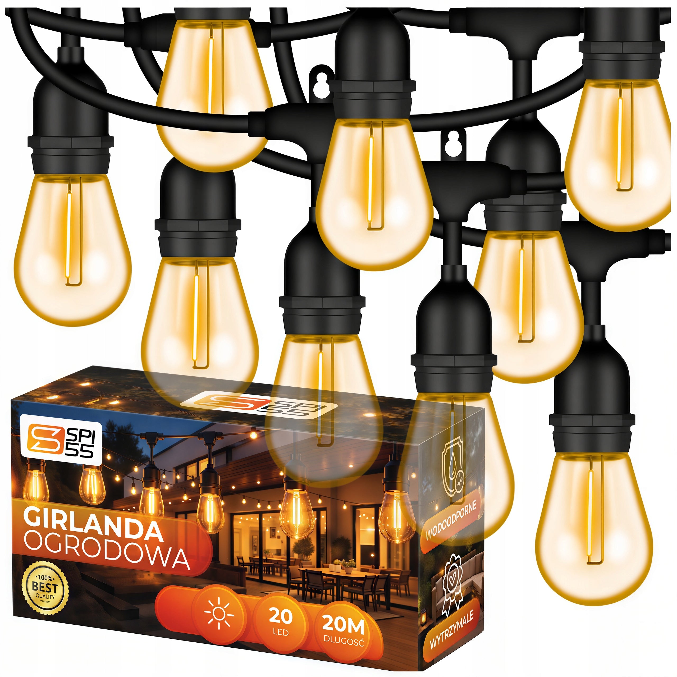 Garden GARLAND Light 20M 20X LED Bulb E27 Waterproof Lights THICK