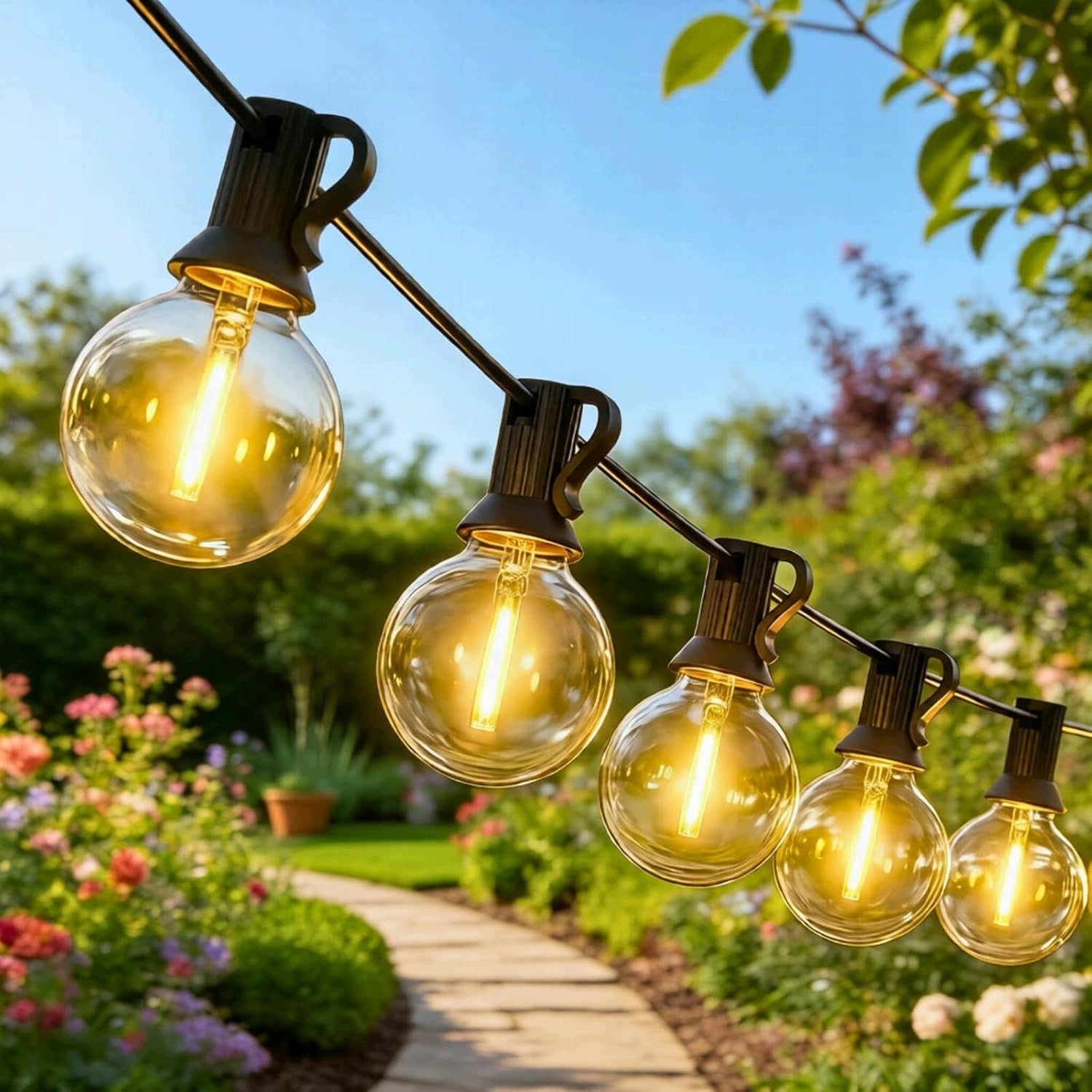 Garden Garland Light 12+1x LED Bulb Lights Chain WATERPROOF 10M Length 7 cm