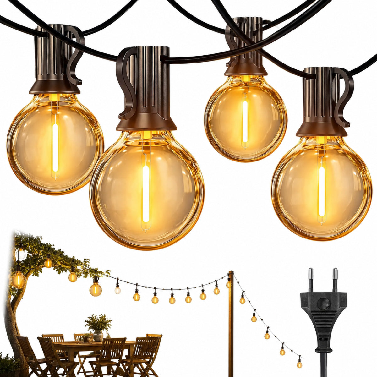 Garden Garland Light 12+1x LED Bulb Lights Chain WATERPROOF 10M