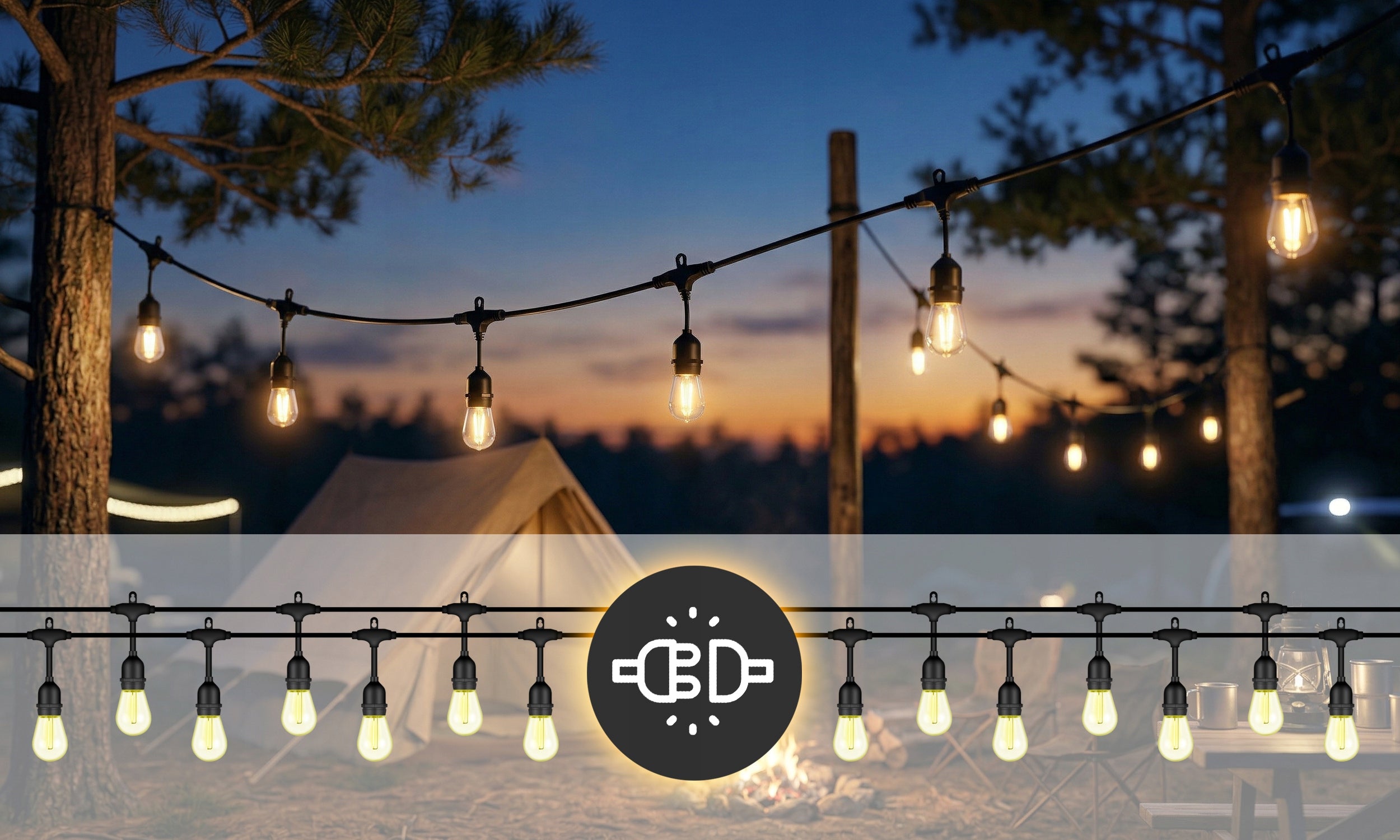Garden Garland Light 15M 30X LED Bulb E27 Waterproof Chain Power supply mains