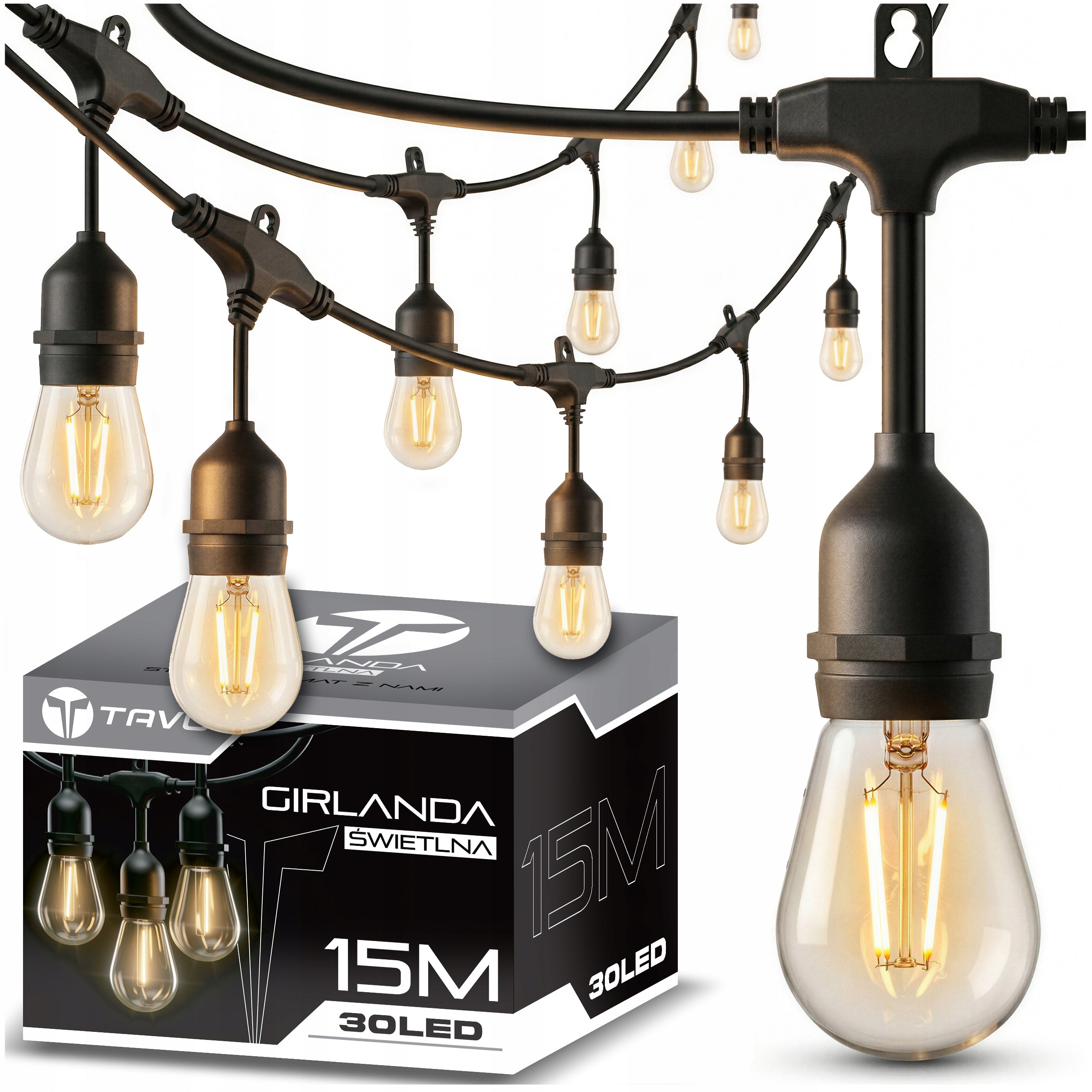 Garden Garland Light 15M 30X LED Bulb E27 Waterproof Chain
