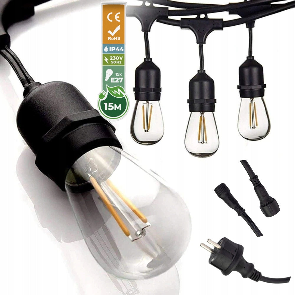 Garden Garland Light 15m+16x LED Bulbs 1W Outdoor Waterproof EAN (GTIN) 5907612238881