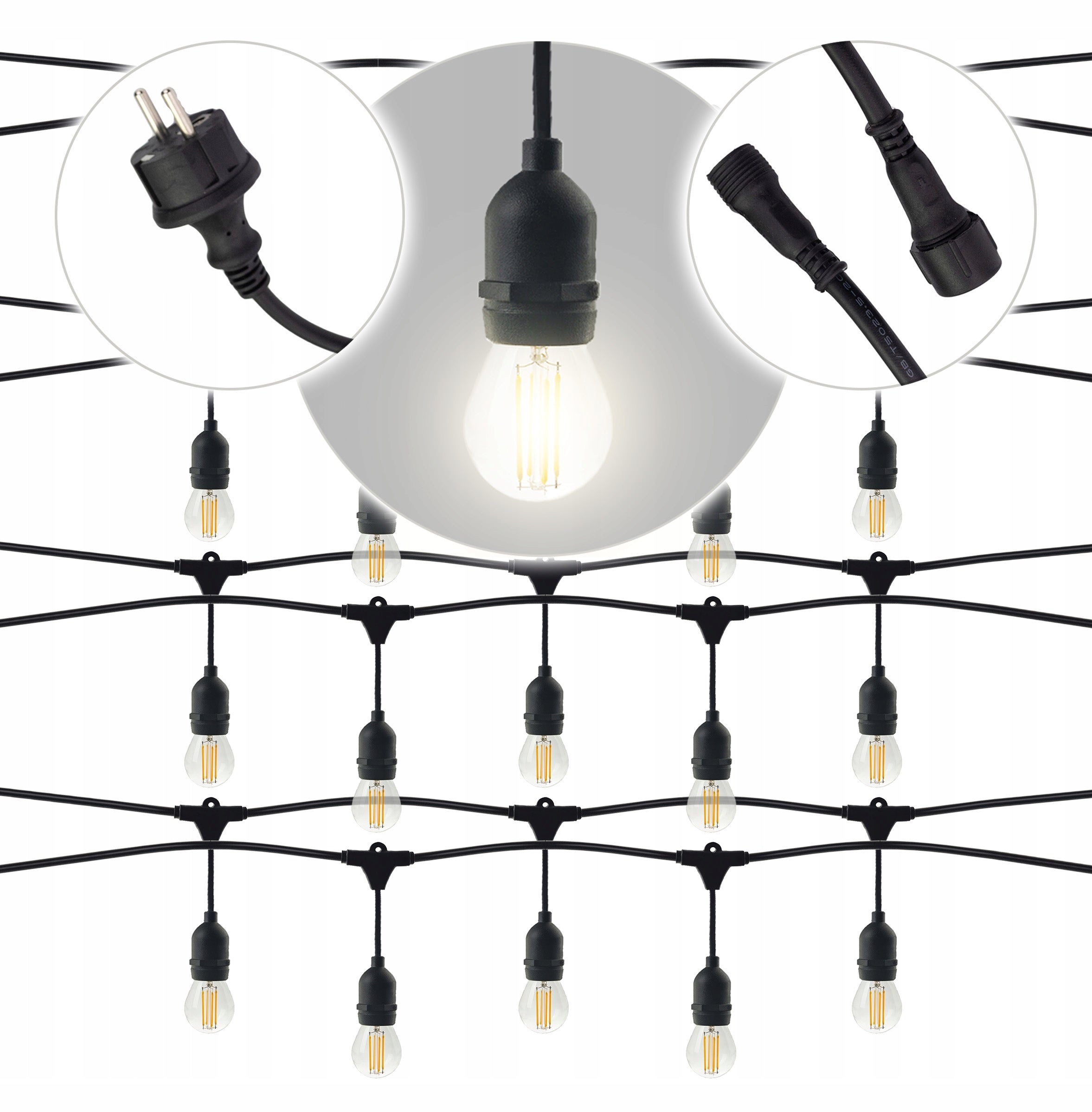 Garden Garland Light 15m+16x LED Bulbs 1W Outdoor Waterproof Globe diameter 5 cm