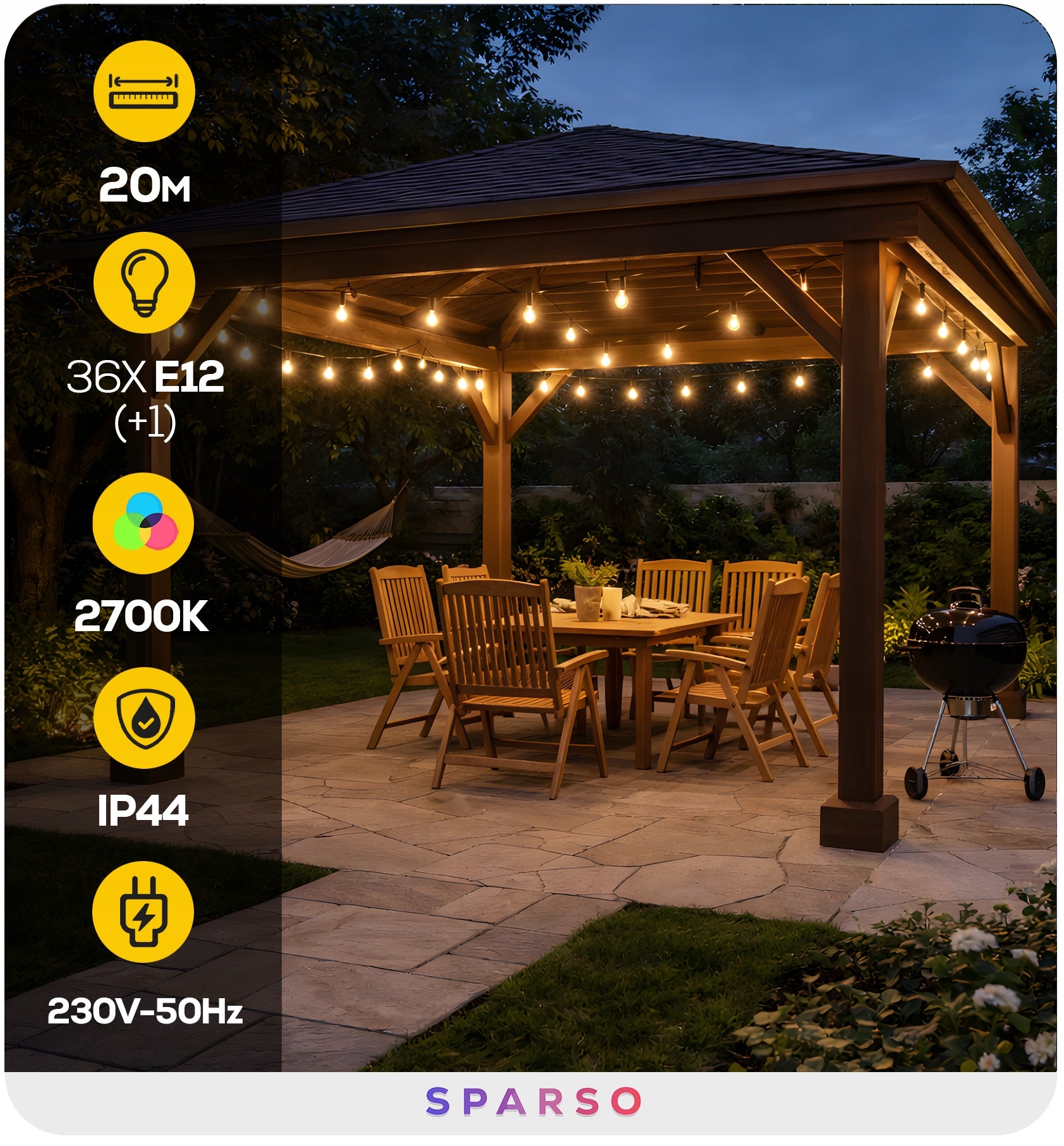 Garden Garland Light 20M 36X LED Bulb Lights Chain WATERPROOF Manufacturer code Lampki ogrodowe LED 36x E12 Girlanda ogrodowa