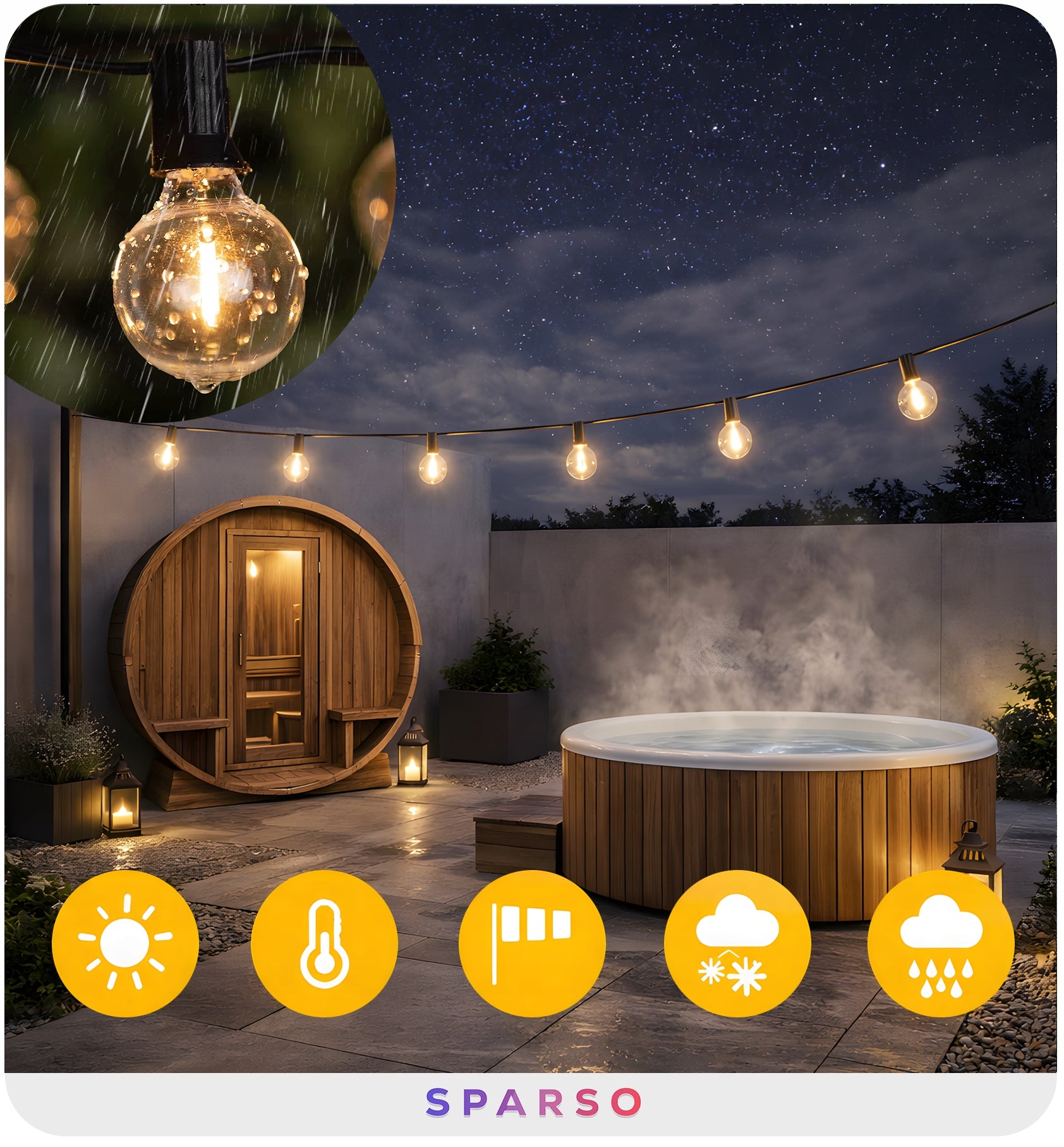 Garden Garland Light 30M 100X LED Bulb Lights Chain WATERPROOF Brand Sparso