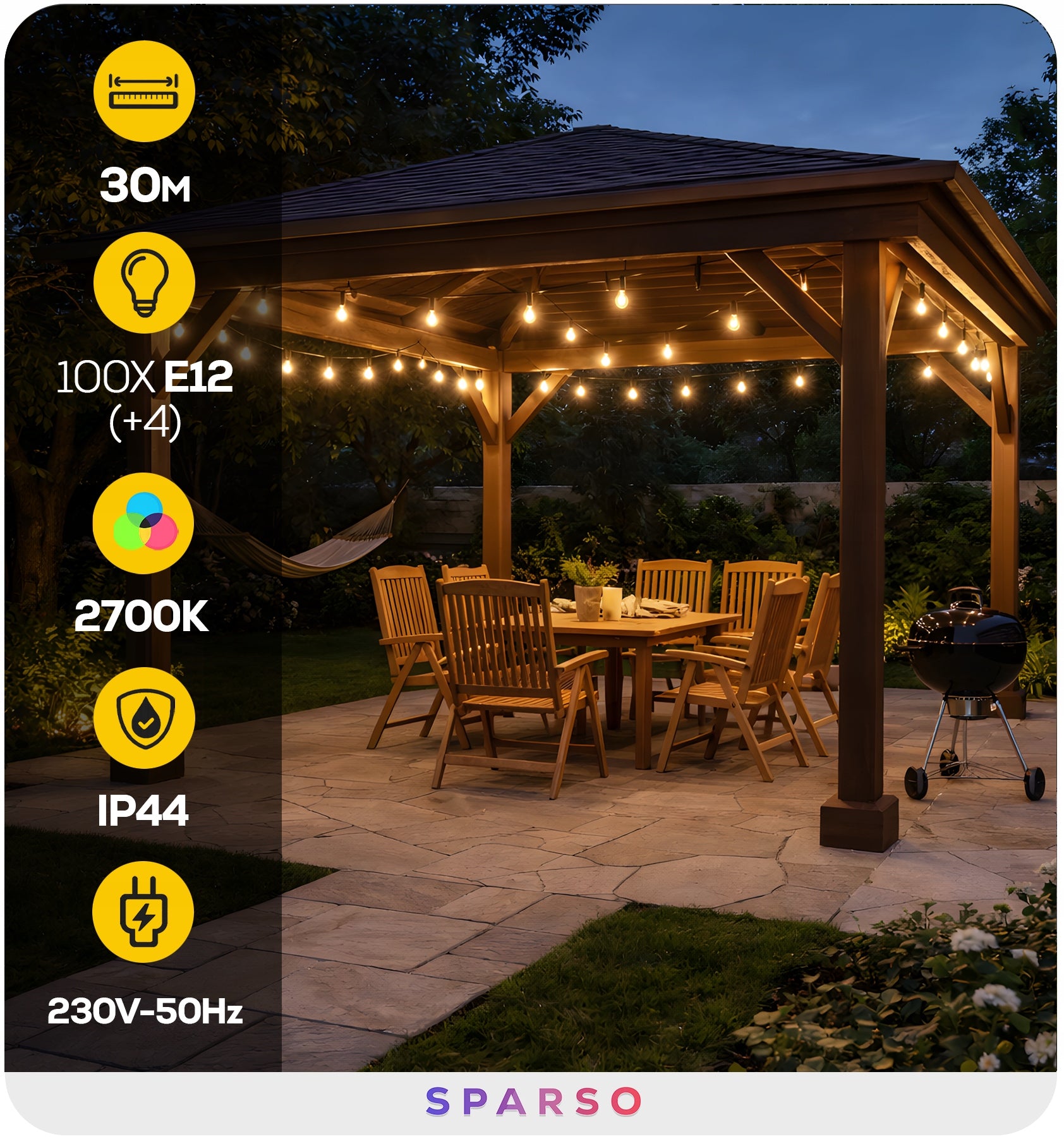 Garden Garland Light 30M 100X LED Bulb Lights Chain WATERPROOF Manufacturer code Lampki ogrodowe LED 100x E12 Girlanda