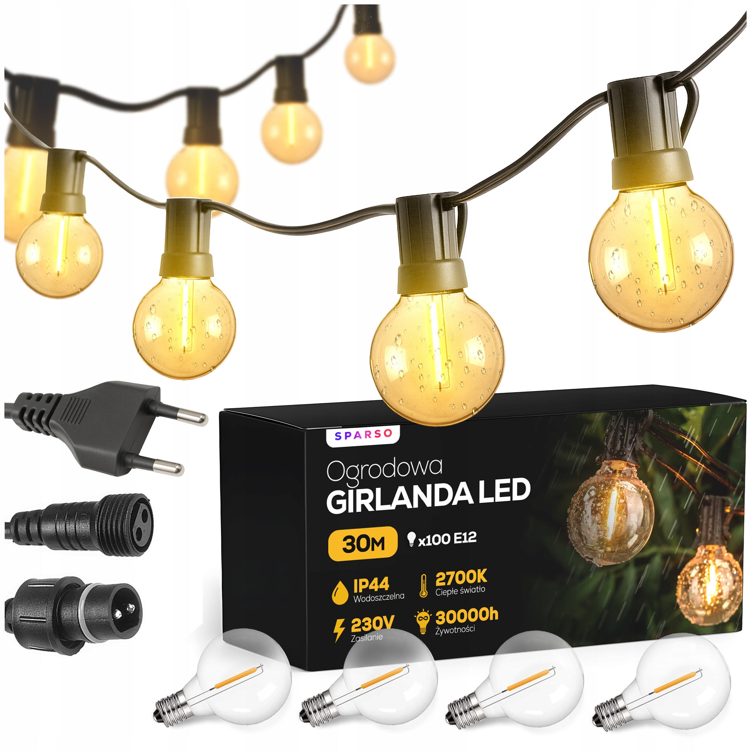 Garden Garland Light 30M 100X LED Bulb Lights Chain WATERPROOF