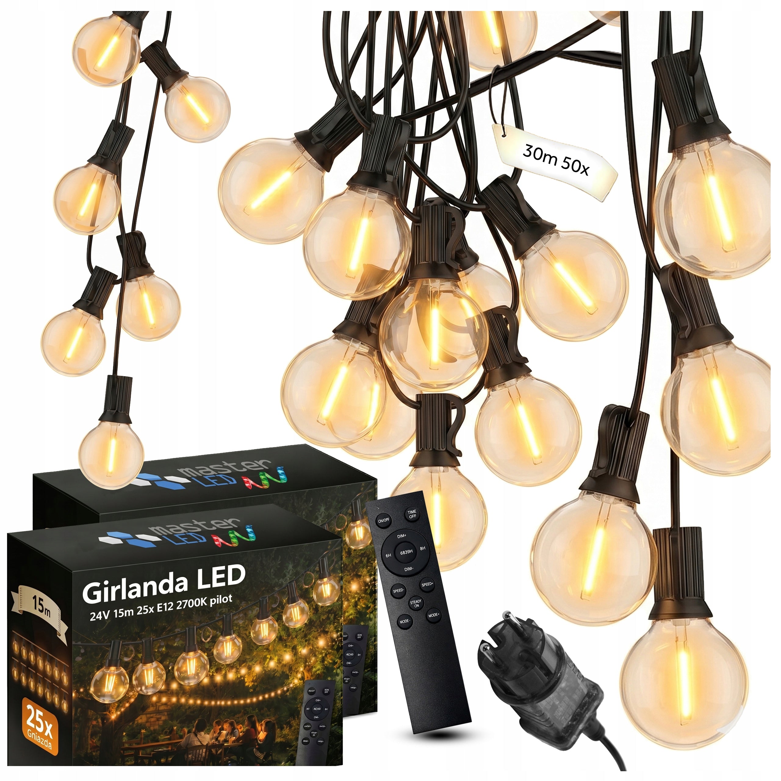 Garden Garland Light 30M 50X LED Bulb E12 Remote Control