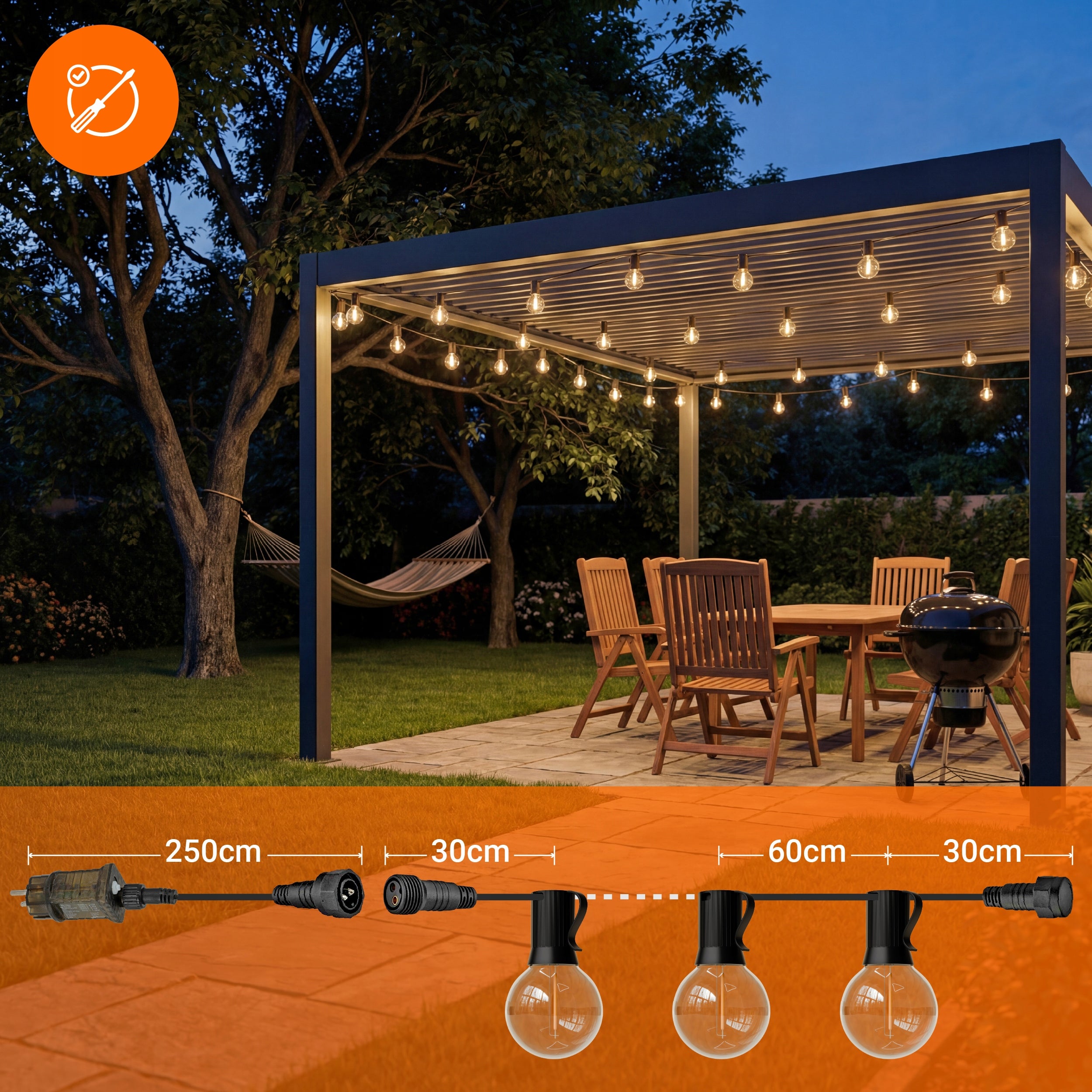 Garden Garland Light 30m 50X LED Bulb Chain + freebie 2X E12 IP65 Brand Smartled