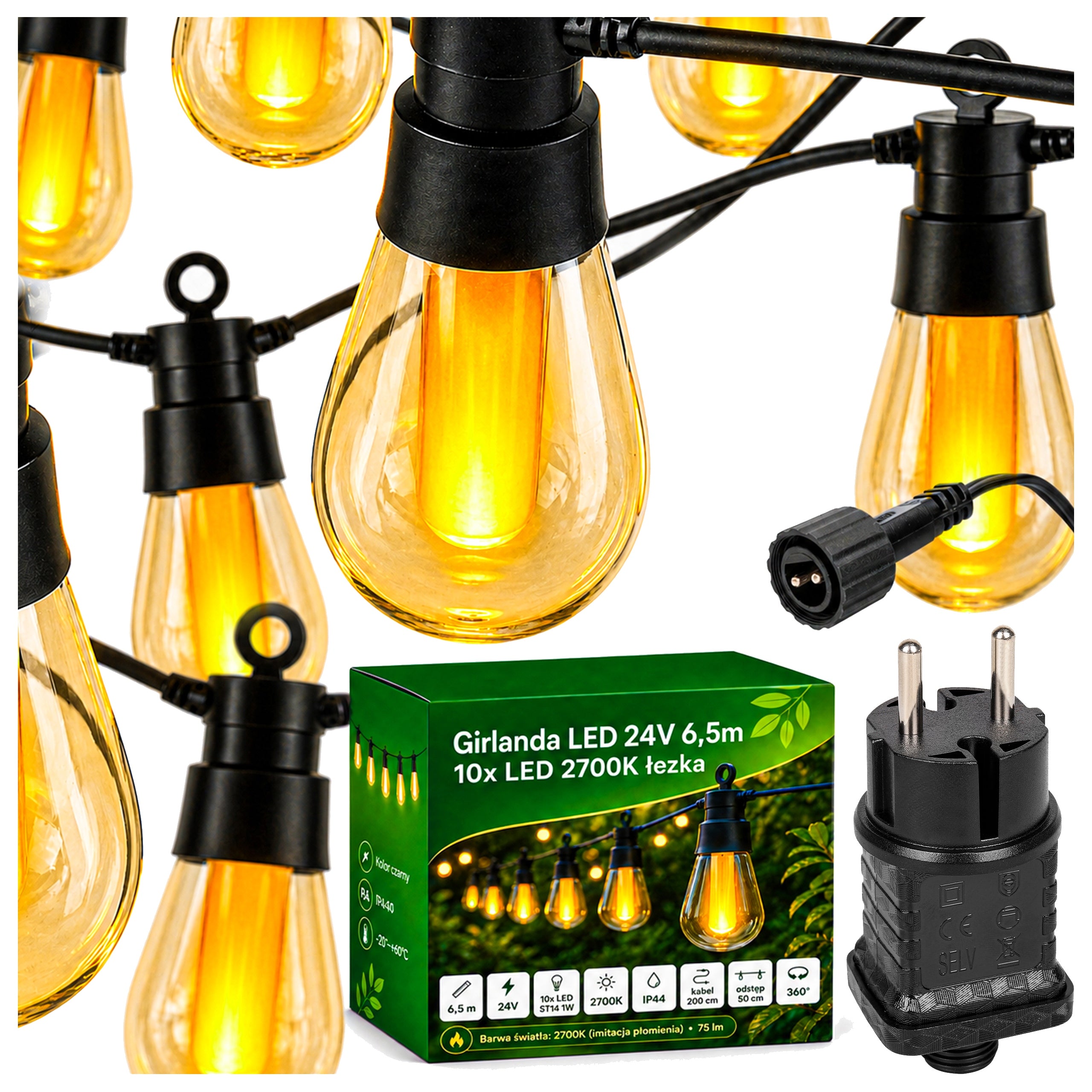 Garden Garland Light 6,5M 10X LED Bulb TEARDROP Waterproof Cord