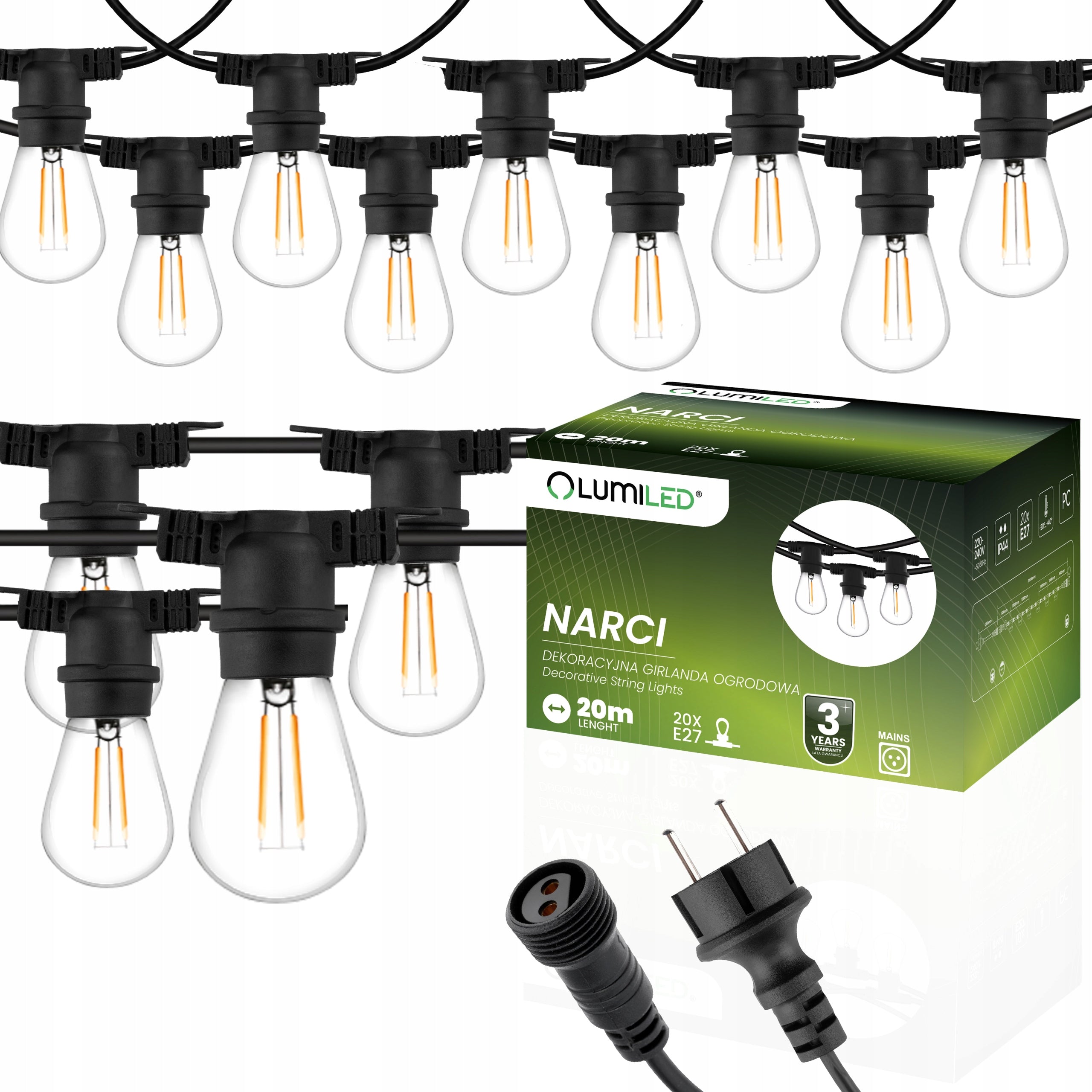 Garden Garland OUTDOOR Chain Bulb FILAMENT 20m 20x E27 PREMIUM