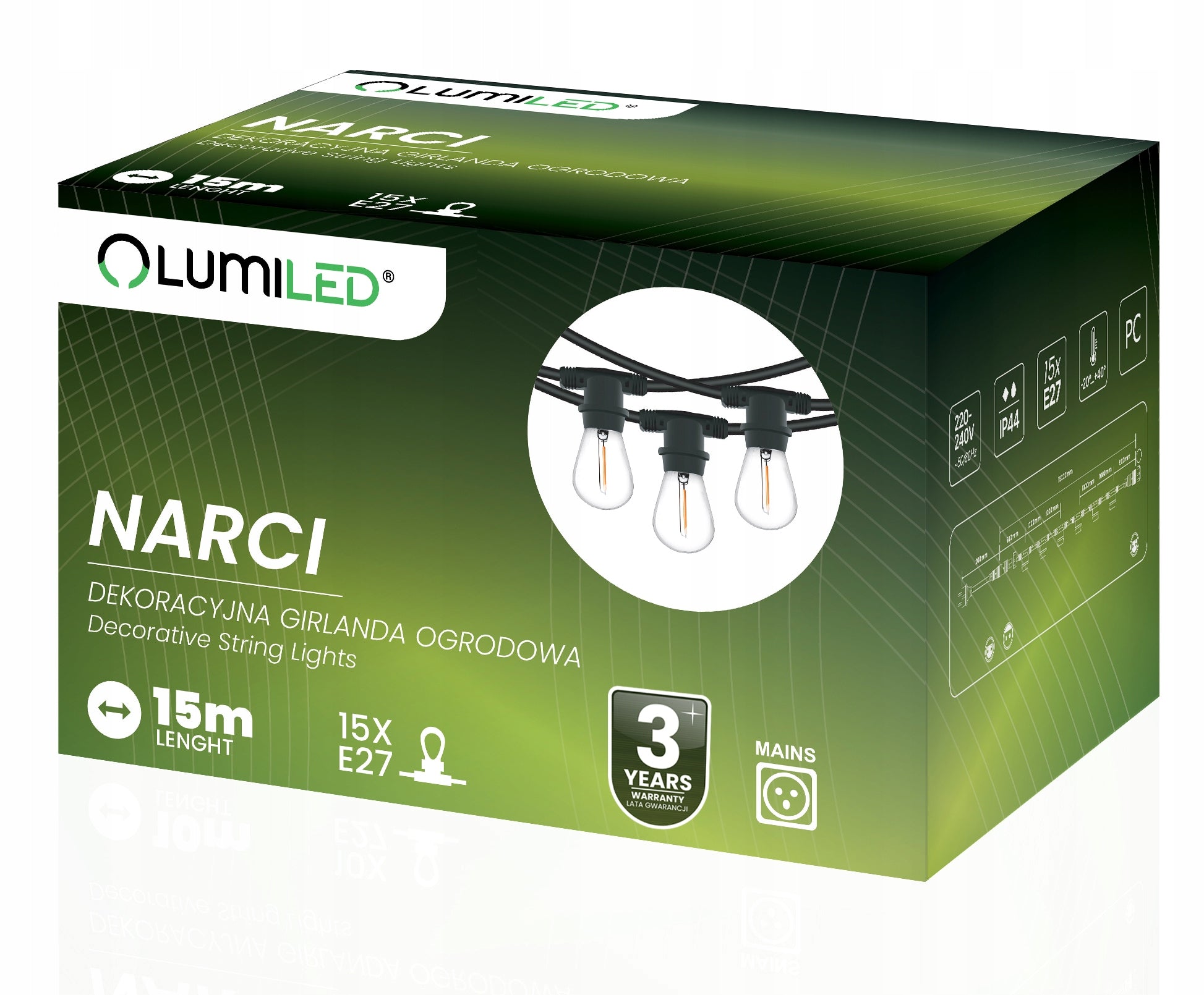 Garden Garland Outdoor Chain LED Bulb 15m 30x E27 2W PREMIUM Manufacturer code 784898 lampki świąteczne