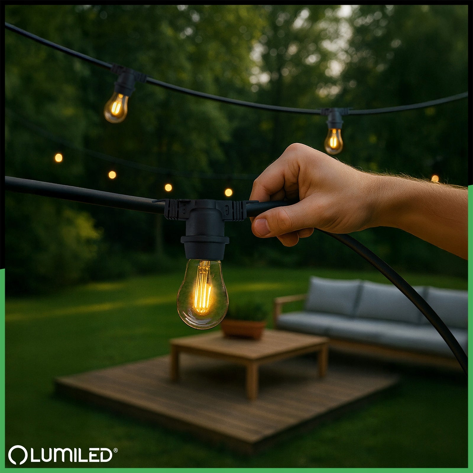 Garden Garland Outdoor Chain LED Bulb 15m 30x E27 2W PREMIUM Number of light points 21 - 30