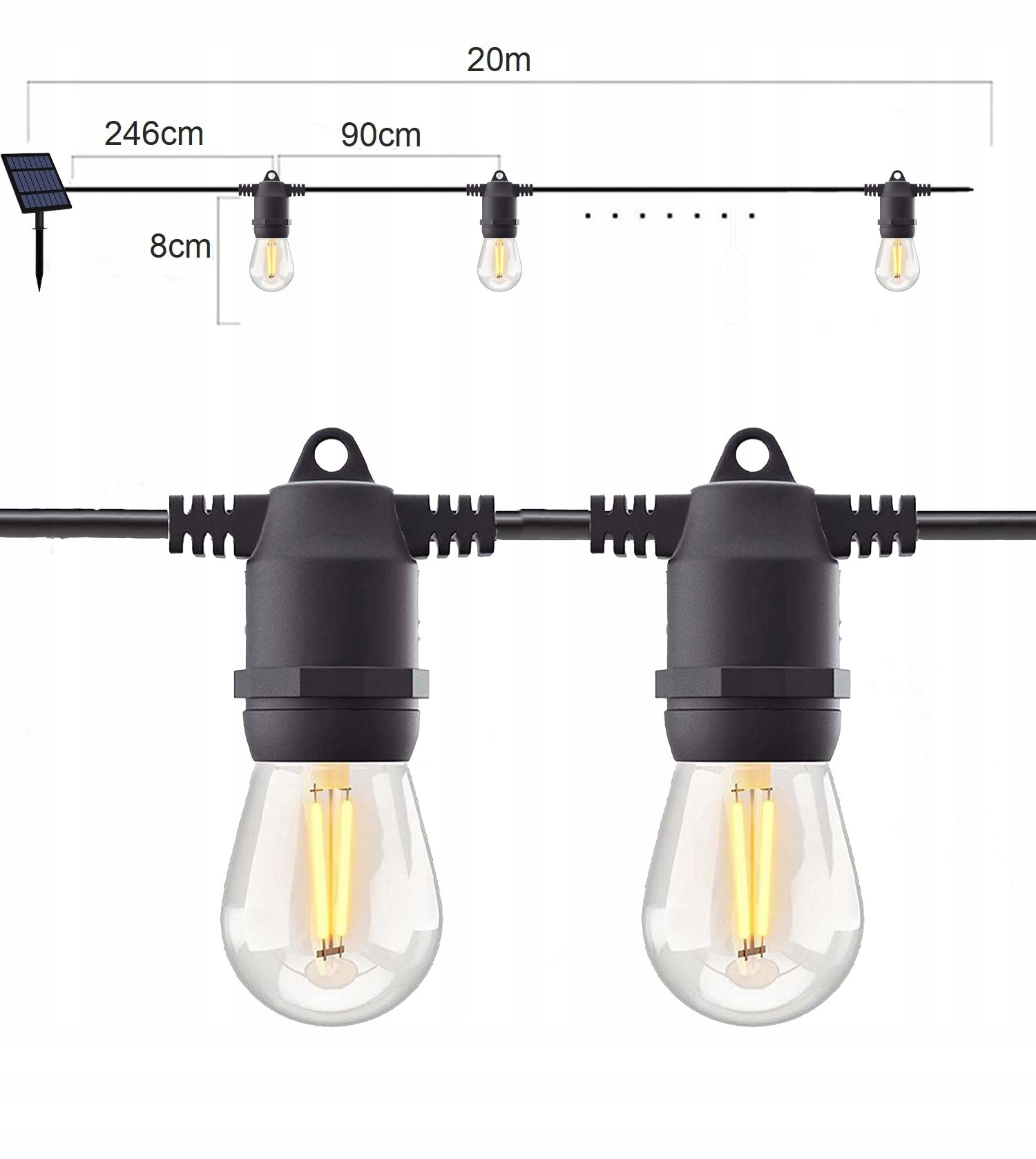 Garden Garland Solar Garden Lights 20m 20x LED Bulb E27 + Remote Control Brand LEDLUX