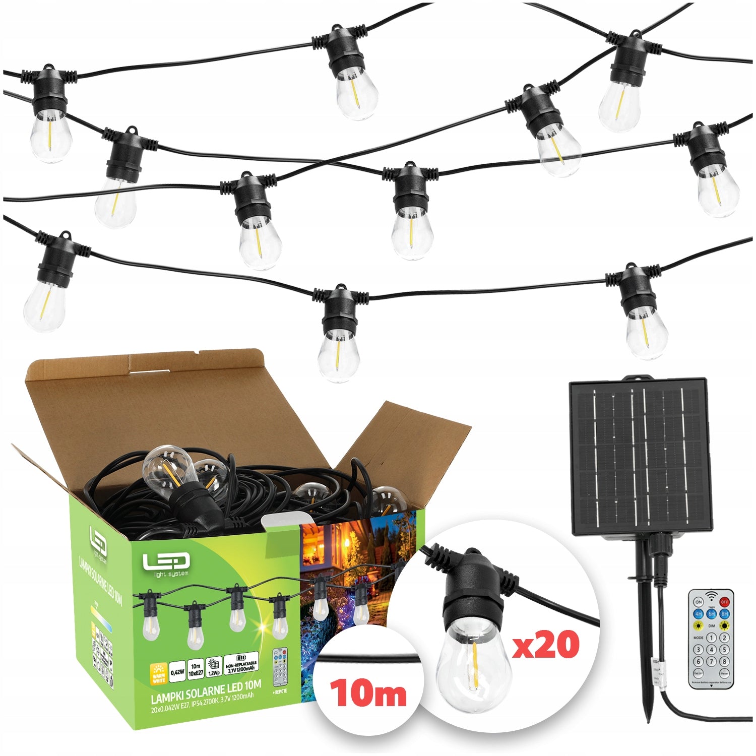 Garden Garland Solar LED Outdoor Lamp 20m 20x Bulb E27