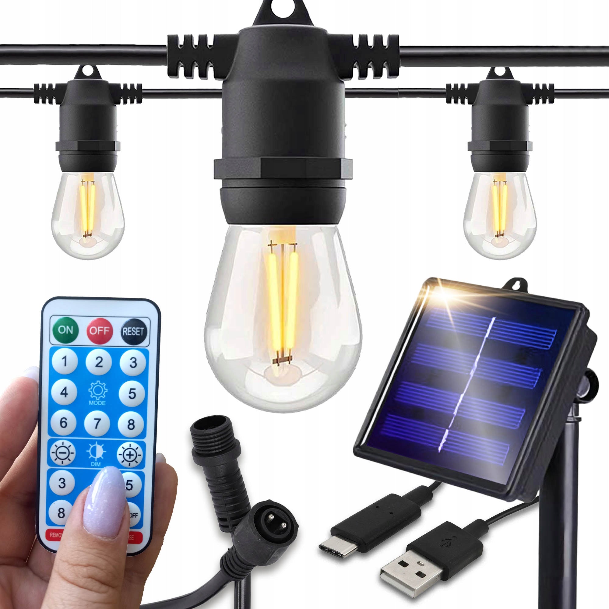 Garden Garland Solar Outdoor Lights 15m 30x LED Bulb E27 + Remote Control Packaging status original